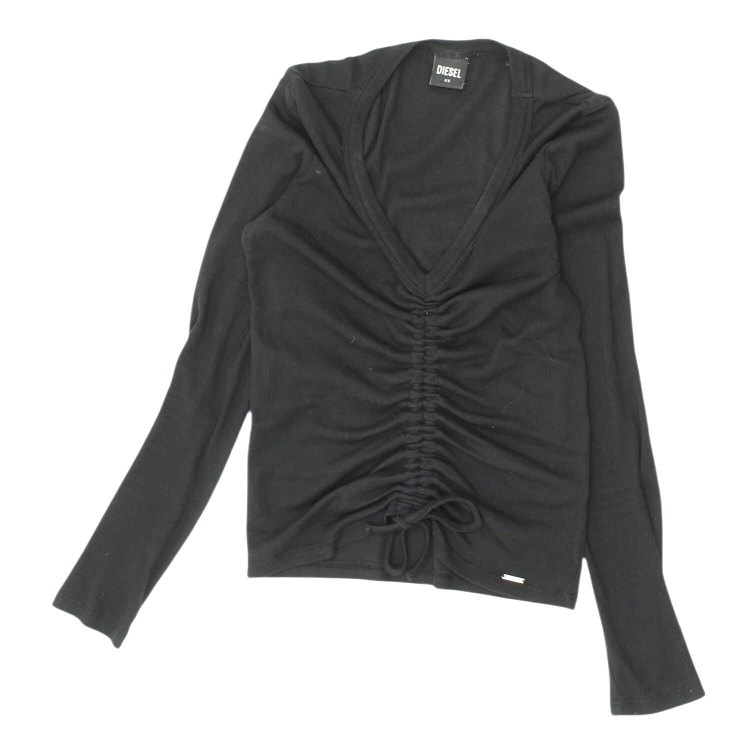 Diesel Womens Ruched Top Black Casual Designer VNeck Long Sleeve Tee Graphic Tee – Fan Favorite · Must-Have Style