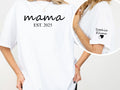Custom Mama Shirt with Kid Name on Sleeve Personalized Mom Shirt New Mom Birthday Gift Gift for momPregnancy Announcement Graphic Tee – Bold Style · High-Quality Print