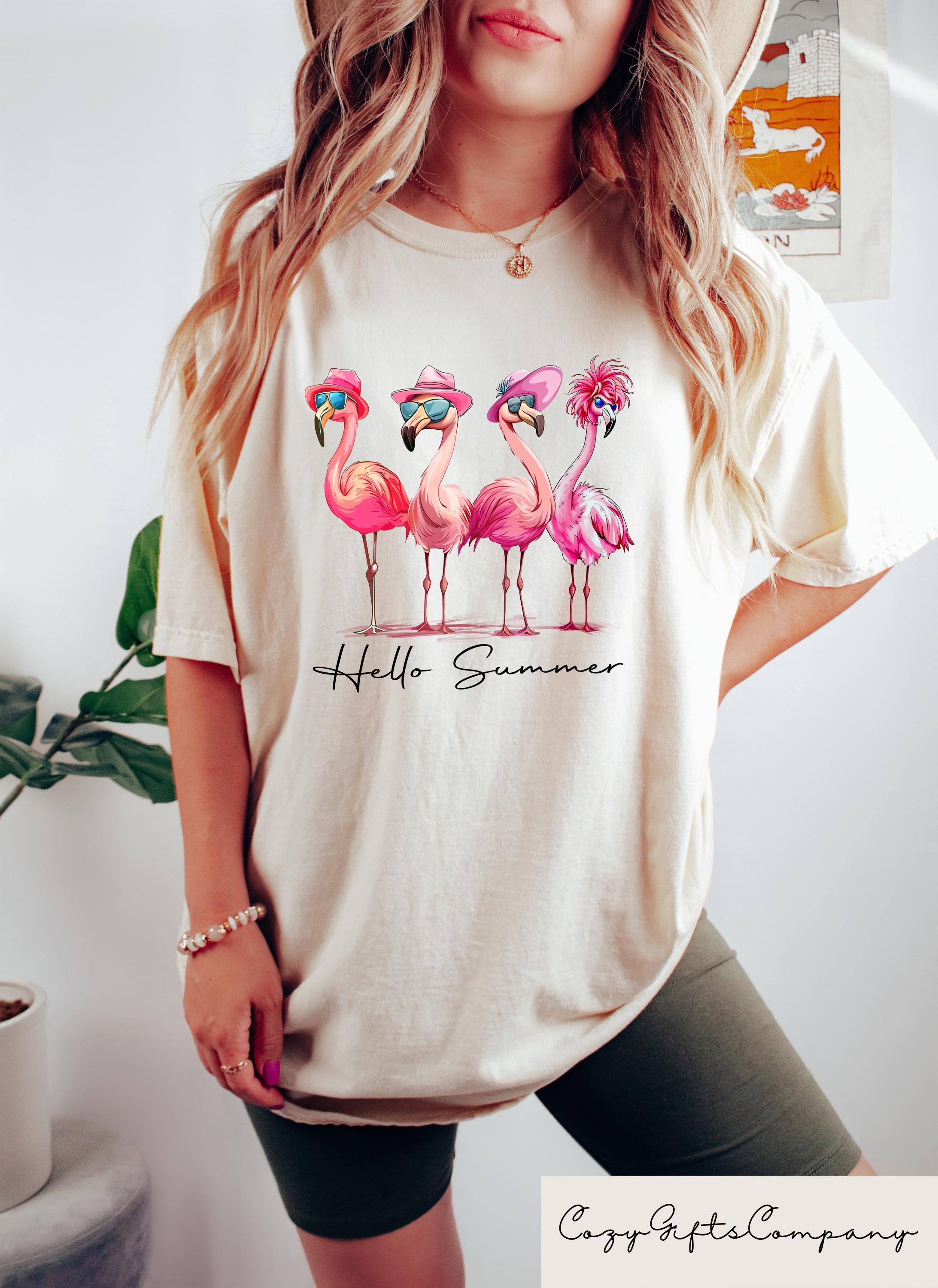 Retro Comfort Flamingo T shirt Hello Summer Shirt Cute Flamingo Crewneck Summer Beach Gift Funny Vacation Tee Tropical Animal Outfit Graphic Tee – Everyday Comfort · Trending Graphic Apparel