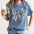 USA Patriotic Bow Shirt Womens 4th Of July Tee Cute America Flag Shirt Red White and Blue Shirt Independence Day Tee Summer Freedom Shirt Graphic Tee – Aesthetic Look · Top Pick For Any Outfit