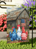 Patriotic Chicken Farm Garden Flag Farming Outdoor Yard Art Americana Farm Welcome Sign Red White Blue Chicken Coop Flag Housewarming Graphic Tee – Feel-Good Design · Must-Have Style