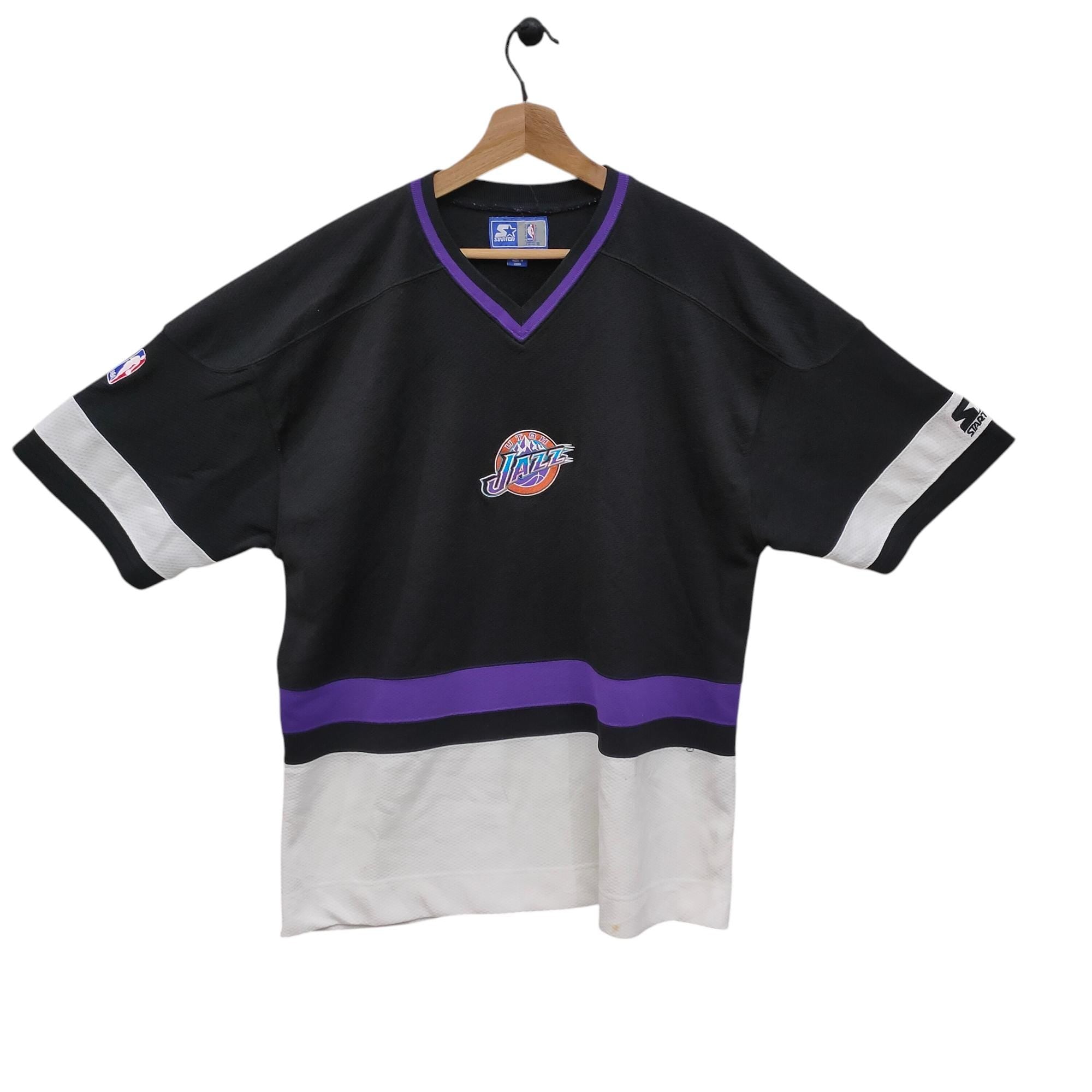 Vintage Utah Jazz NBA Basketball Jersey Starter NBA Jersey Black Purple and White Size Large Jersey – Aesthetic Look · Trending Graphic Apparel