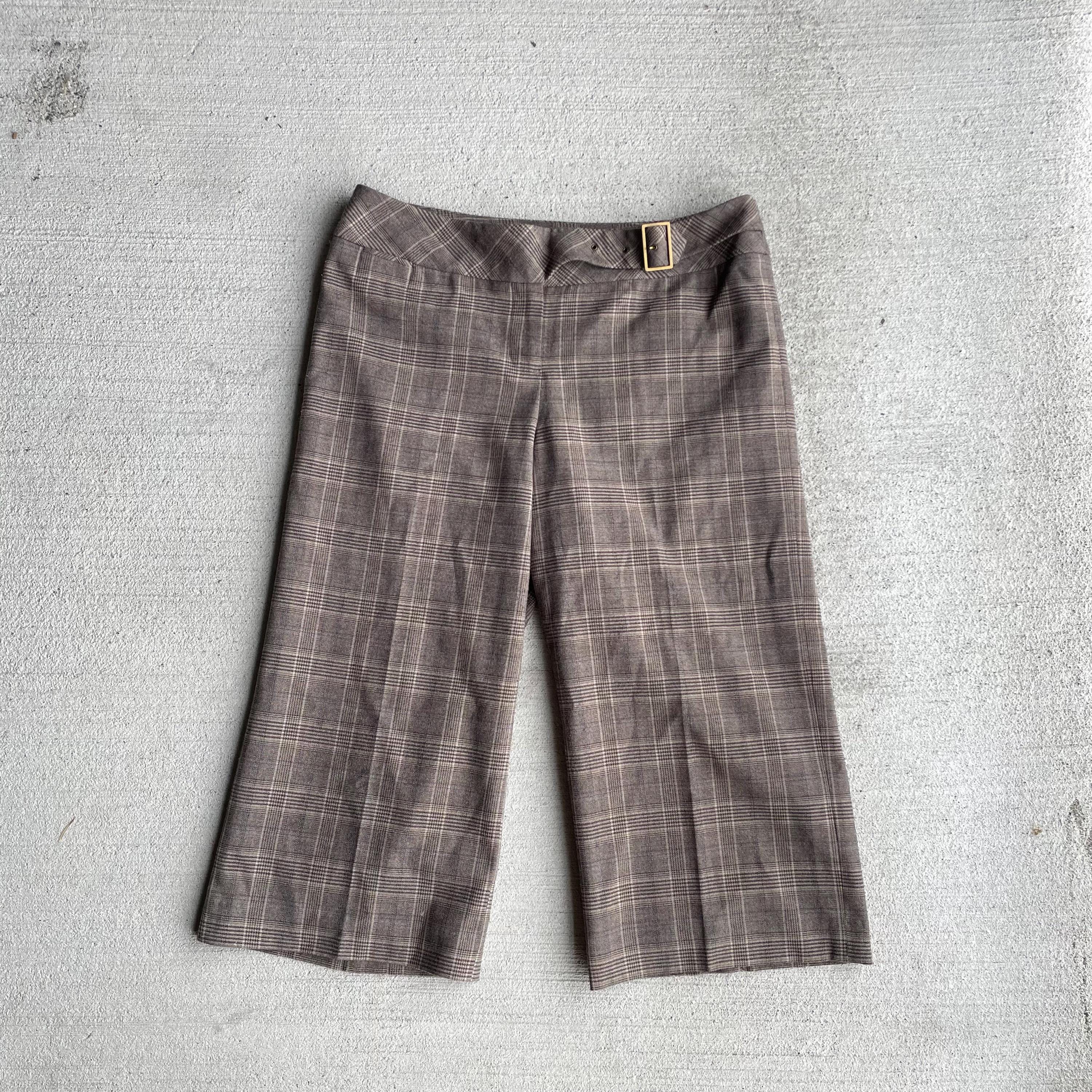 y2k vintage 0039s low rise brown plaid wide leg cropped capri pants office siren size small Graphic Tee – Warm & Stylish · Must-Have Style
