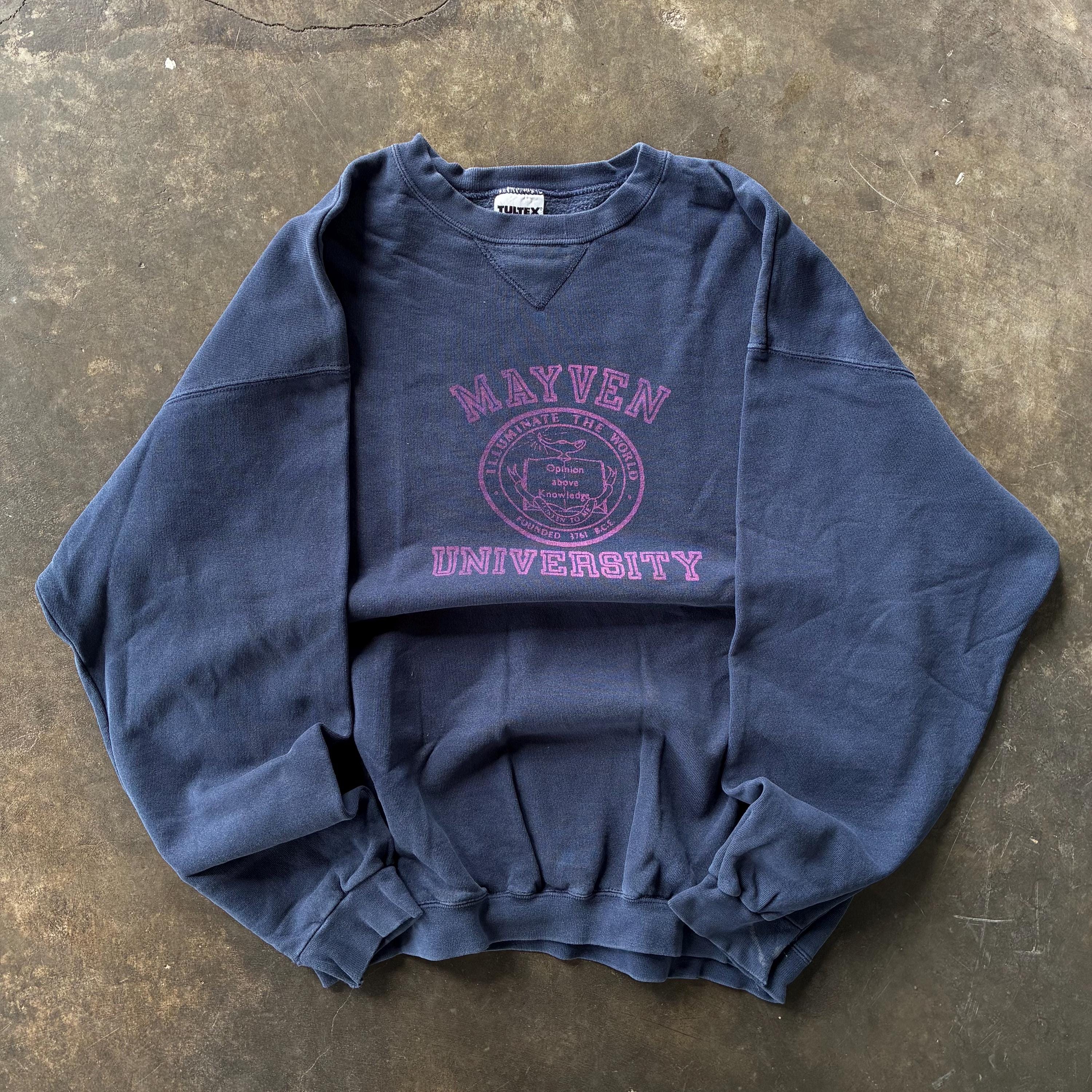 Vintage Y2K Tultex Tag Mayven University Big Logo Printed Sweatshirt Pullover Crewneck Sweater University Mayven Colour NavyBlue Size NA Sweatshirt – Easygoing Wear · Must-Have Style