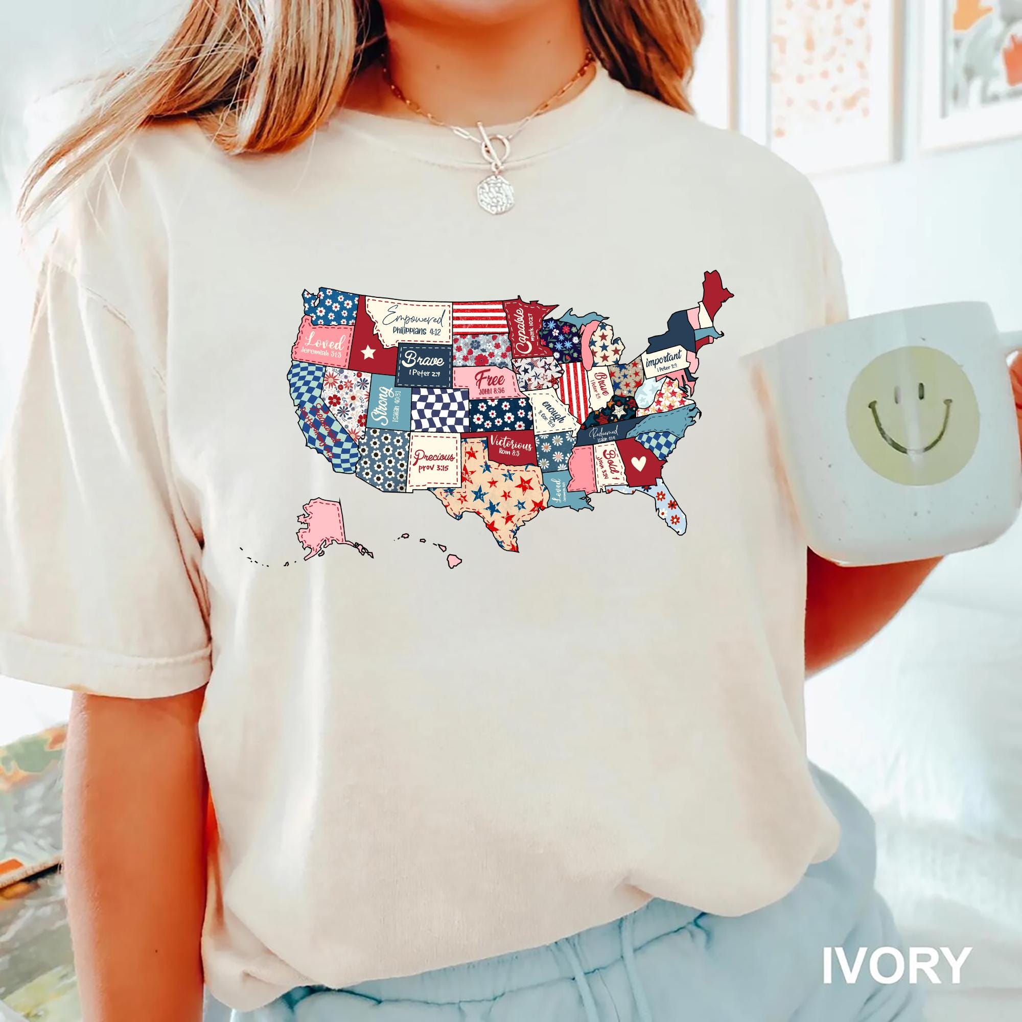 Patriotic Bible Verse USA Map Shirt 4th of July Christian T Shirt Faith Based America Tee America Map Independence Day Shirt Red White Blue Graphic Tee – Soft Feel · Perfect For Daily Wear