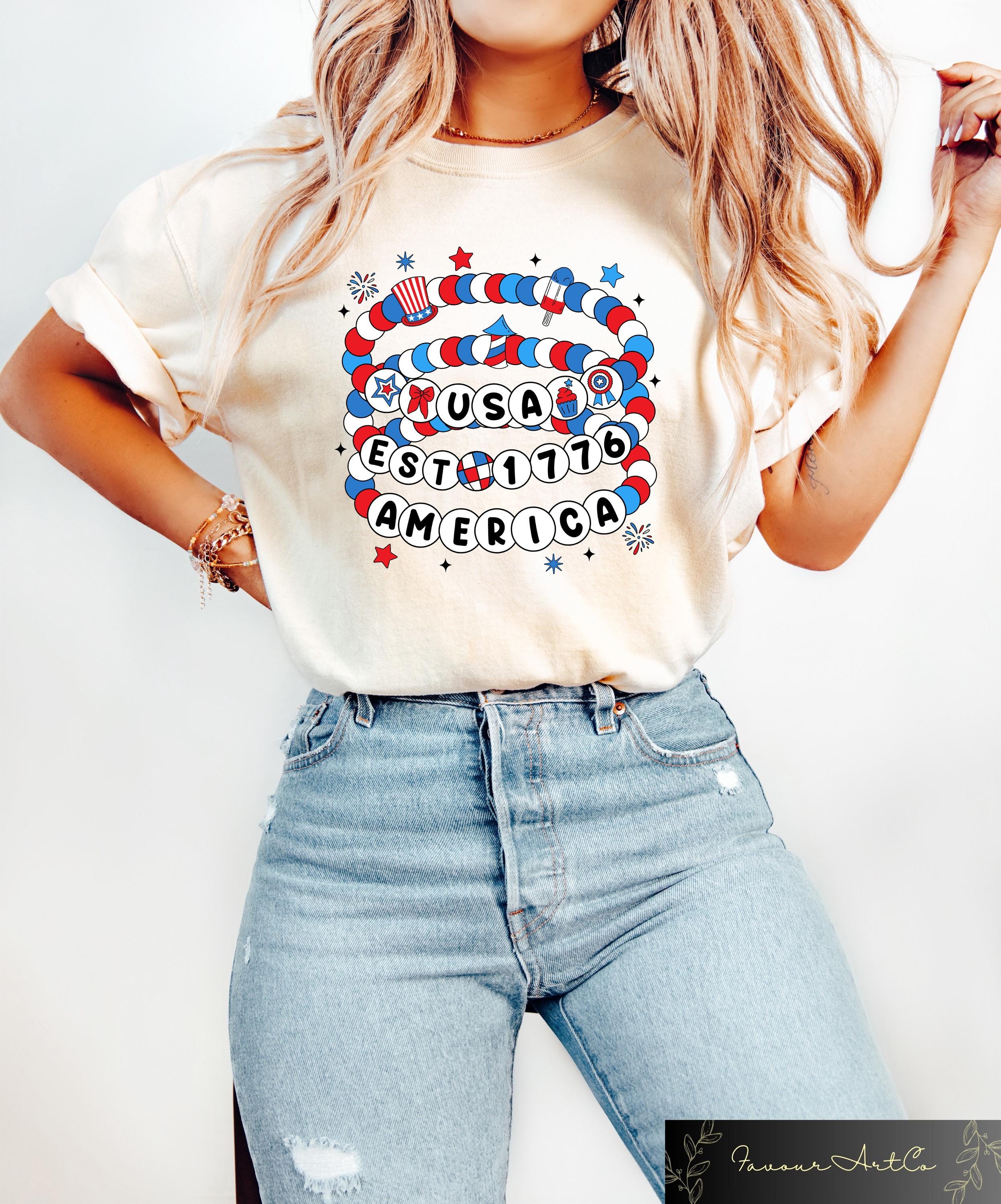 American Friendship Bracelet Shirt 4th Of July Bracelet T shirt 1776 America Crewneck Patriotic Friends Gift Independence Day Outfit Graphic Tee – Feel-Good Design · High-Quality Print