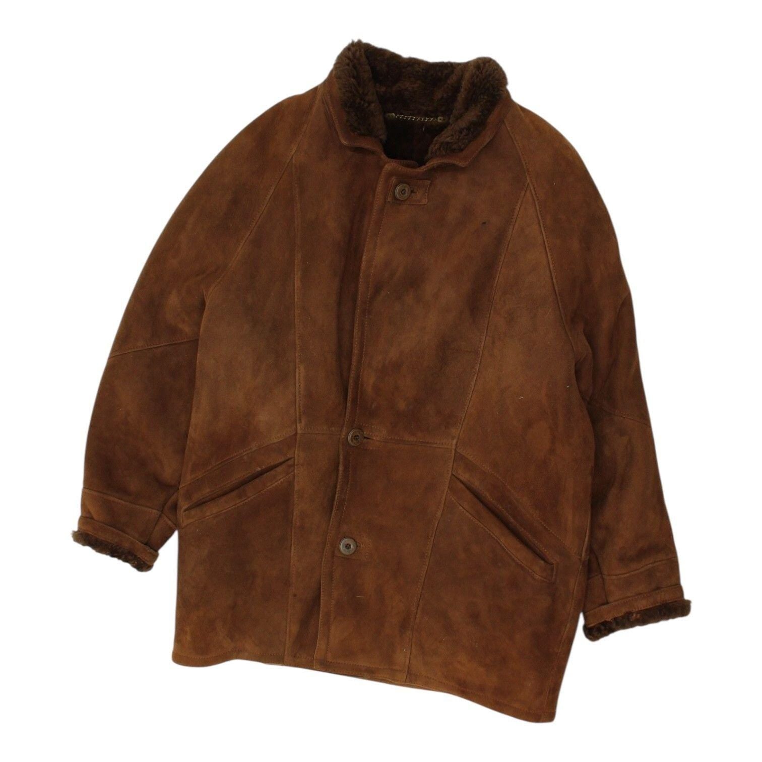 Vintage Brown Shearling Jacket Mens Leather Suede Lined Button Up Coat Graphic Tee – Cozy Vibes · Must-Have Style