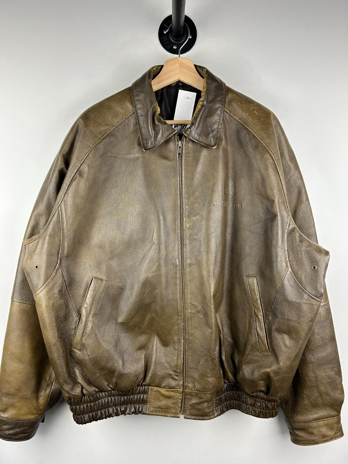 Vintage 90s Burks Bay John Deere Brown Leather Bomber Jacket Size XL Graphic Tee – Soft Feel · Trending Graphic Apparel