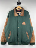 Vintage 90s Identity John Deere Green Brown Wool Leather Bomber Jacket Size XL Graphic Tee – Aesthetic Look · Trending Graphic Apparel