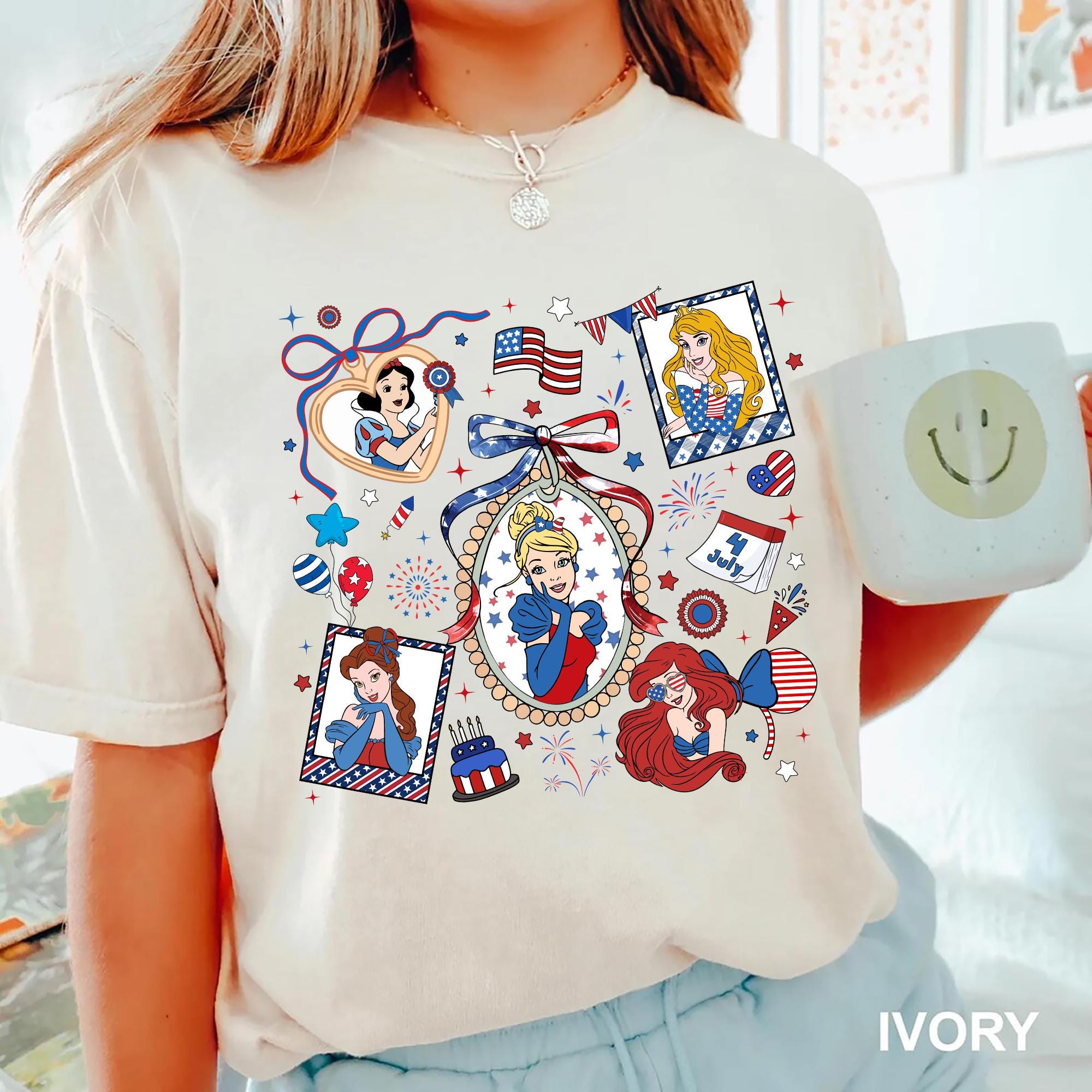 4th Of July Disney Princess Shirt Red White and Blue Tee Patriotic Princess T Shirt Independence Day Tee USA Disney Trip Family Matching Tee Graphic Tee – Premium Graphic · High-Quality Print