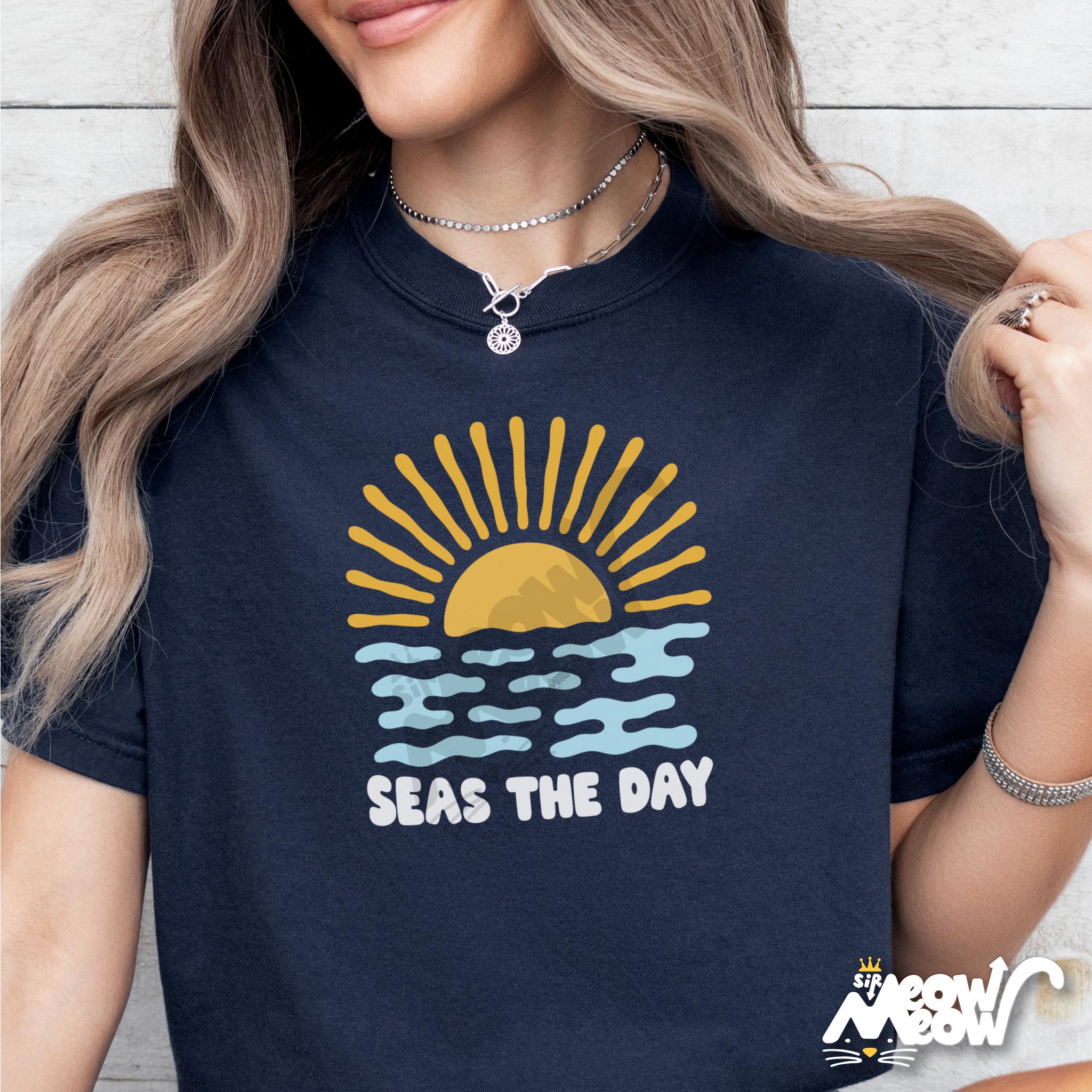 Seas the Day T Shirt Retro Sunset Ocean Tee Funny Beach Shirt Coastal Summer Vibes Shirt Graphic Tee – Warm & Stylish · Perfect For Daily Wear
