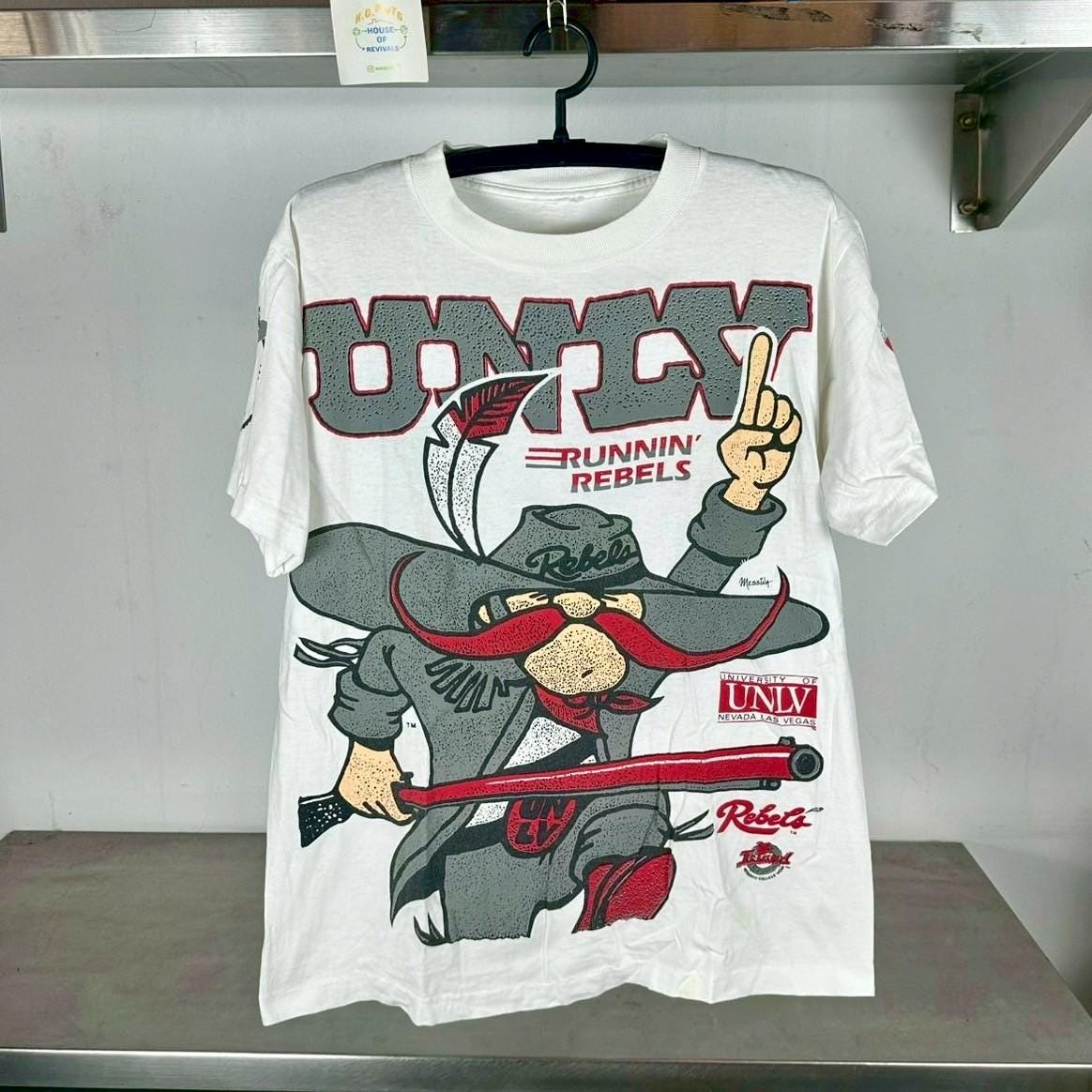 Vintage 90s UNLV Runnin Rebels Mascot AOP NCAA Large T shirt Graphic Tee – Bold Style · Trending Graphic Apparel
