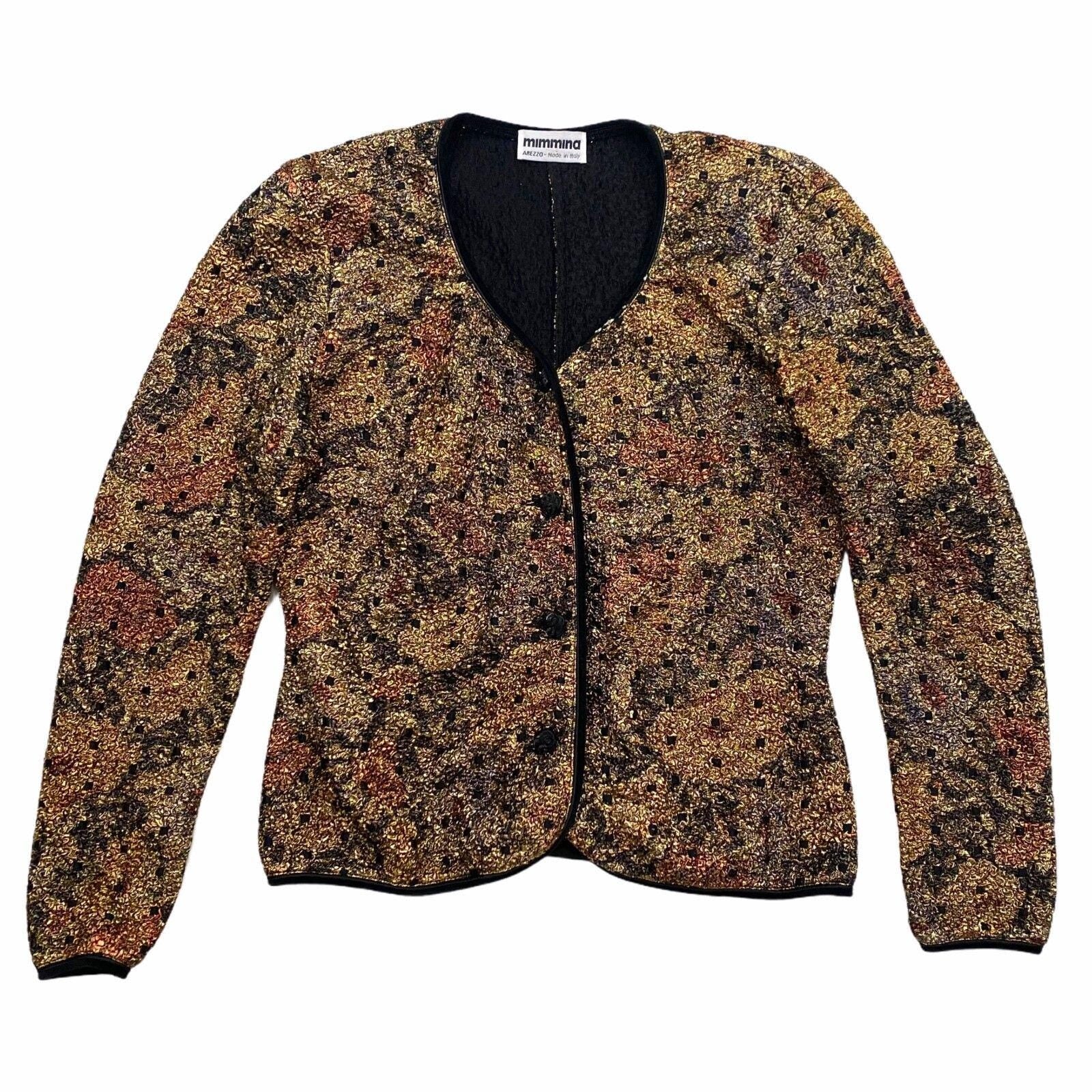 Mimmina Gold Sparkly Jacket Vintage Womens High End Designer Lightweight VTG Graphic Tee – Bold Style · Perfect For Daily Wear