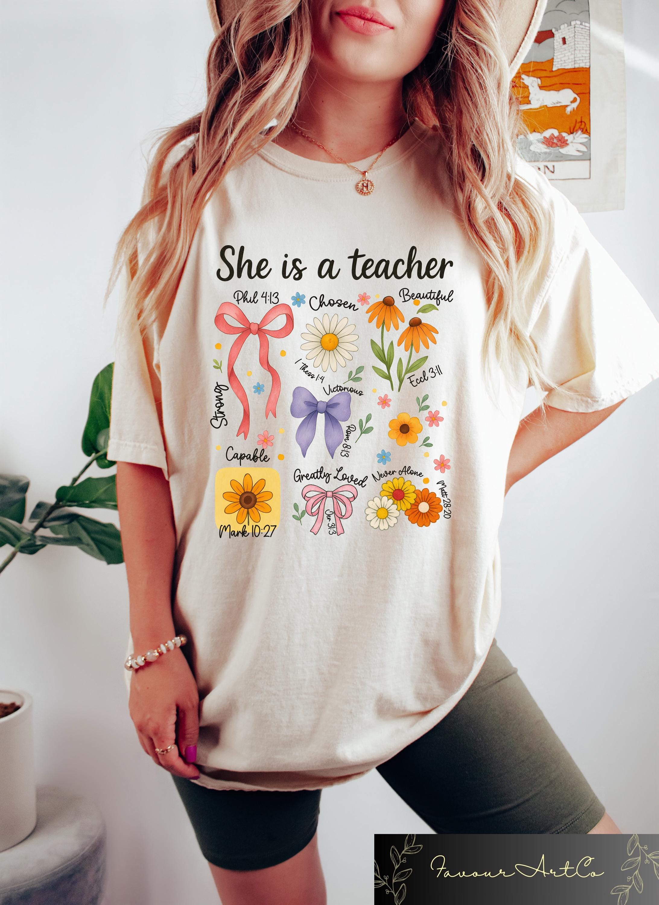 Retro Comfort She Is A Teacher T shirt Aesthetic Teacher Shirt Coquette Bow Teacher Gift Woman School Outfit Teacher Appreciation Tee Graphic Tee – Bold Style · High-Quality Print