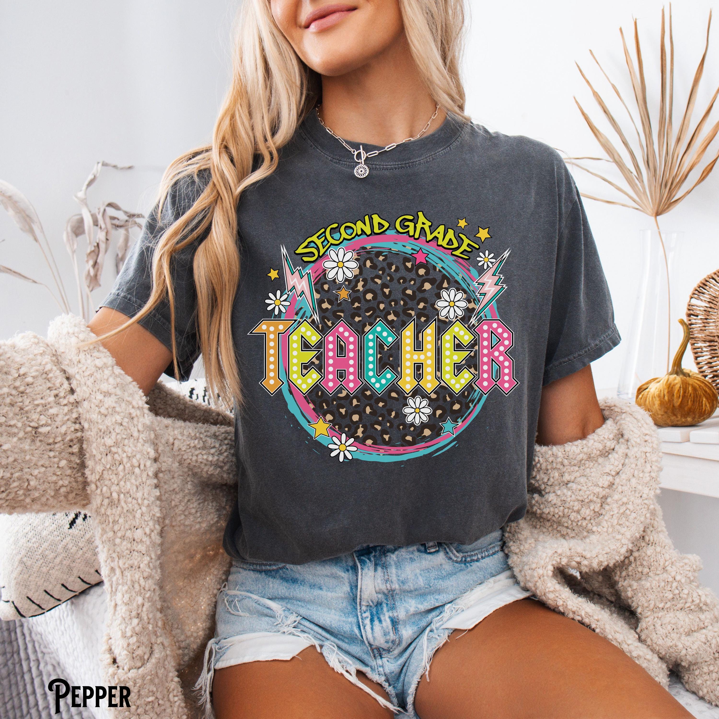 Second Grade Teacher Shirt Teacher Tee 2nd Grade T Shirt Back To School Leopard Rock and Roll Trendy Gift For Teacher Graphic Tee – Soft Feel · Trending Graphic Apparel