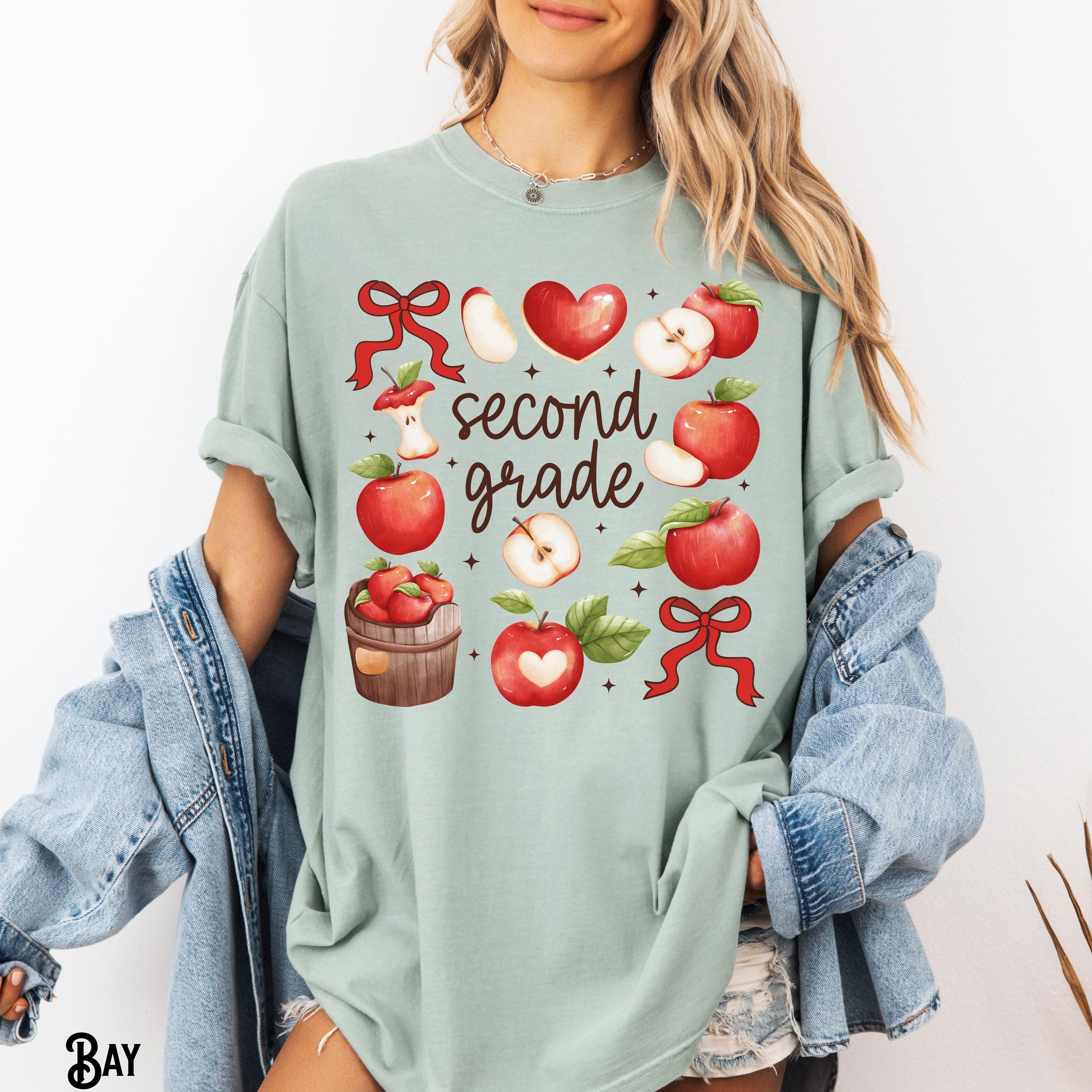 Second Grade Teacher Shirt Teacher Tee 2nd Grade T Shirt Back To School Watercolor Apples Coquette Bow Teacher Gift Graphic Tee – Cozy Vibes · Top Pick For Any Outfit