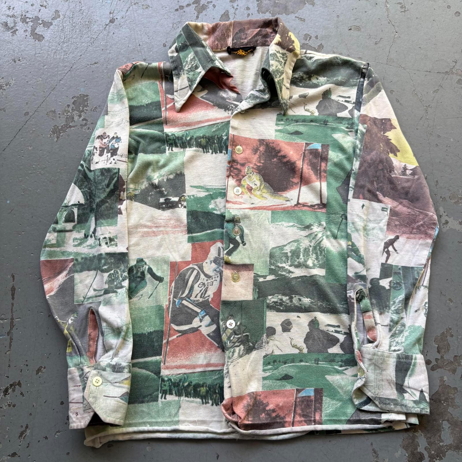 Vintage Rare Unique 60s 70s AOP Ski Graphic Button Up Shirt Graphic Tee – Fan Favorite · Great Gift For Fans