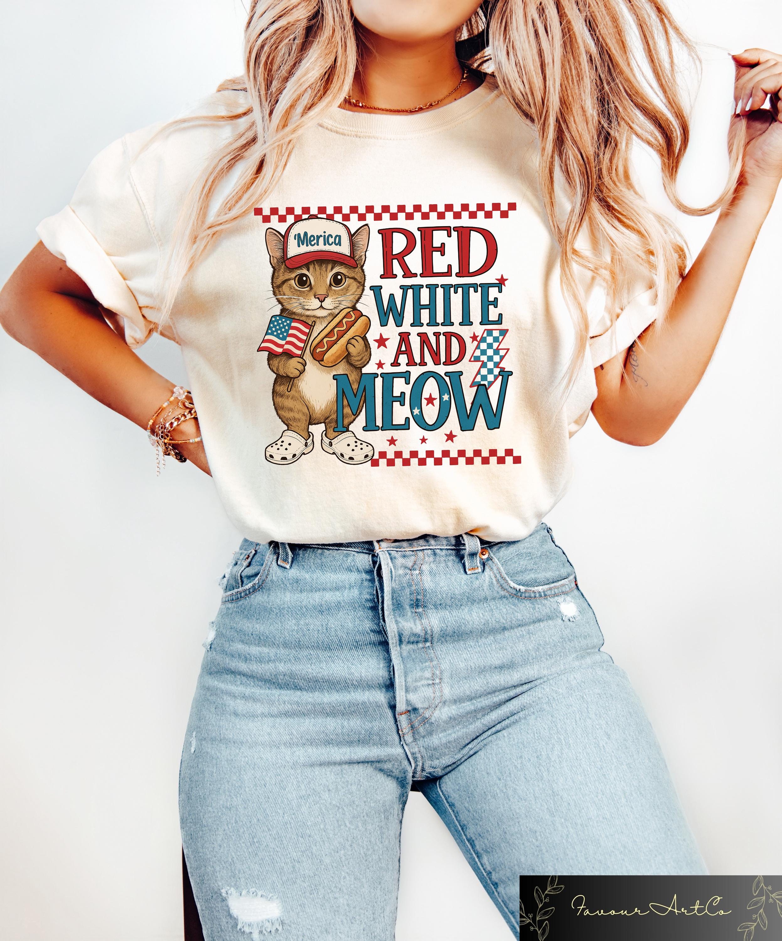4th Of July Red White And Meow T shirt Patriotic Cat Shirt Funny American Cat Crewneck Independence Day Gift USA Flag Crewneck Graphic Tee – Warm & Stylish · Top Pick For Any Outfit