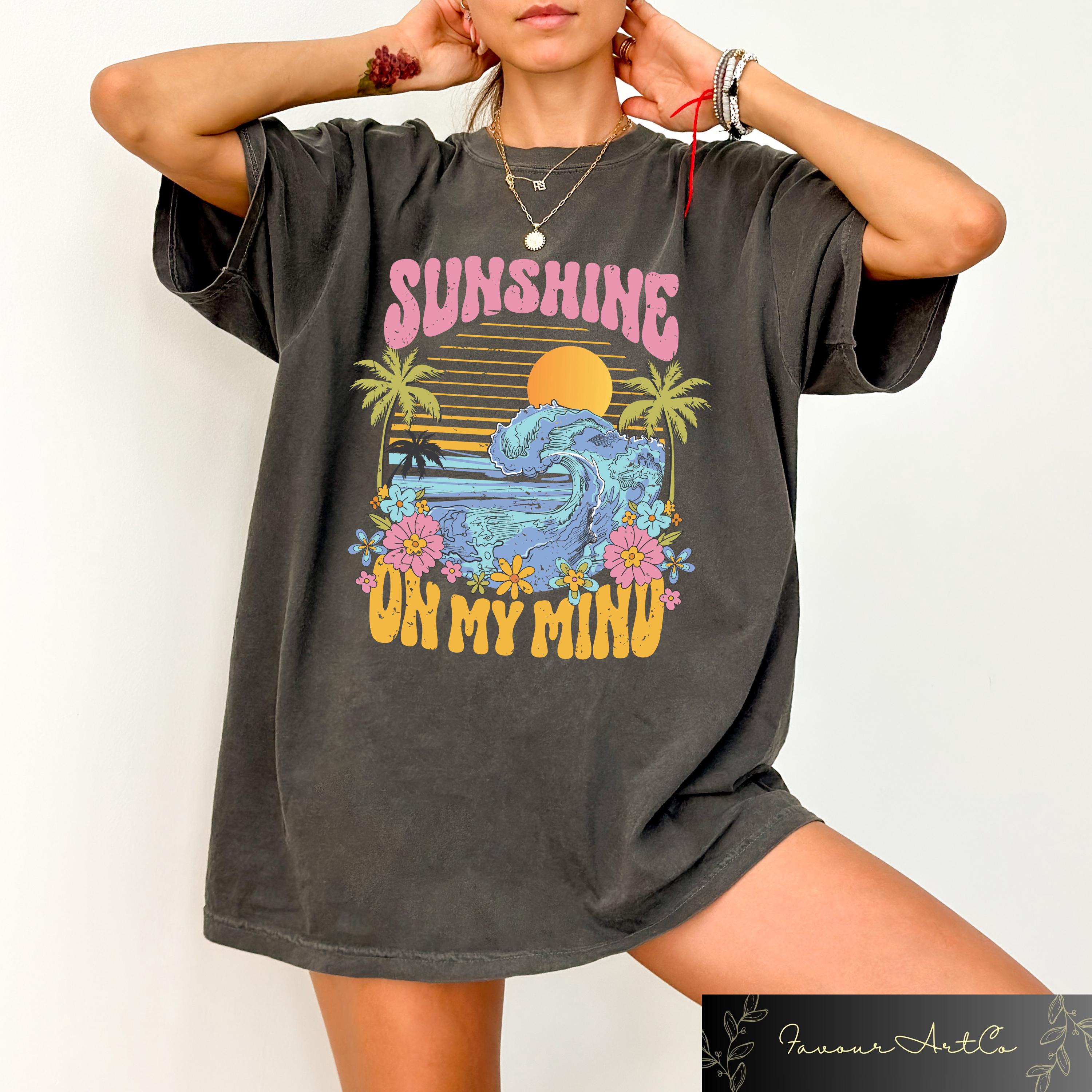 Retro Comfort Beach Shirt Sunshine On My Mind T shirt Girls Vacation Outfit Aesthetic Summer Vacation Gift Trendy Beach Holiday Tee Graphic Tee – Premium Graphic · Top Pick For Any Outfit