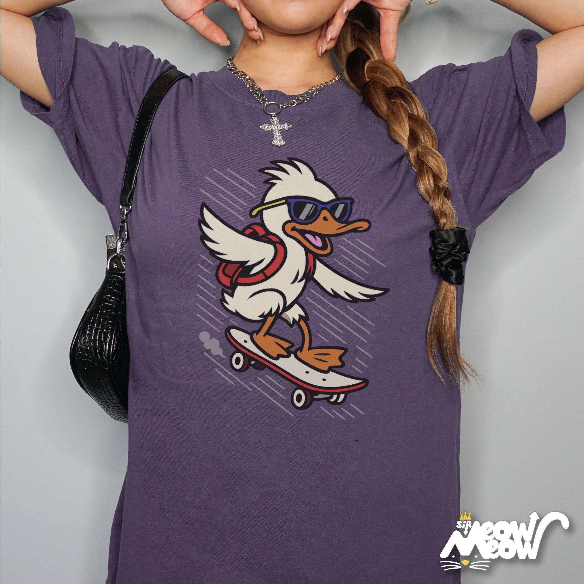 Cool Skateboard Duck T Shirt Funny Duck Graphic Tee Skater Shirt Cartoon Animal Skate Tee Graphic Tee – Warm & Stylish · Perfect For Daily Wear