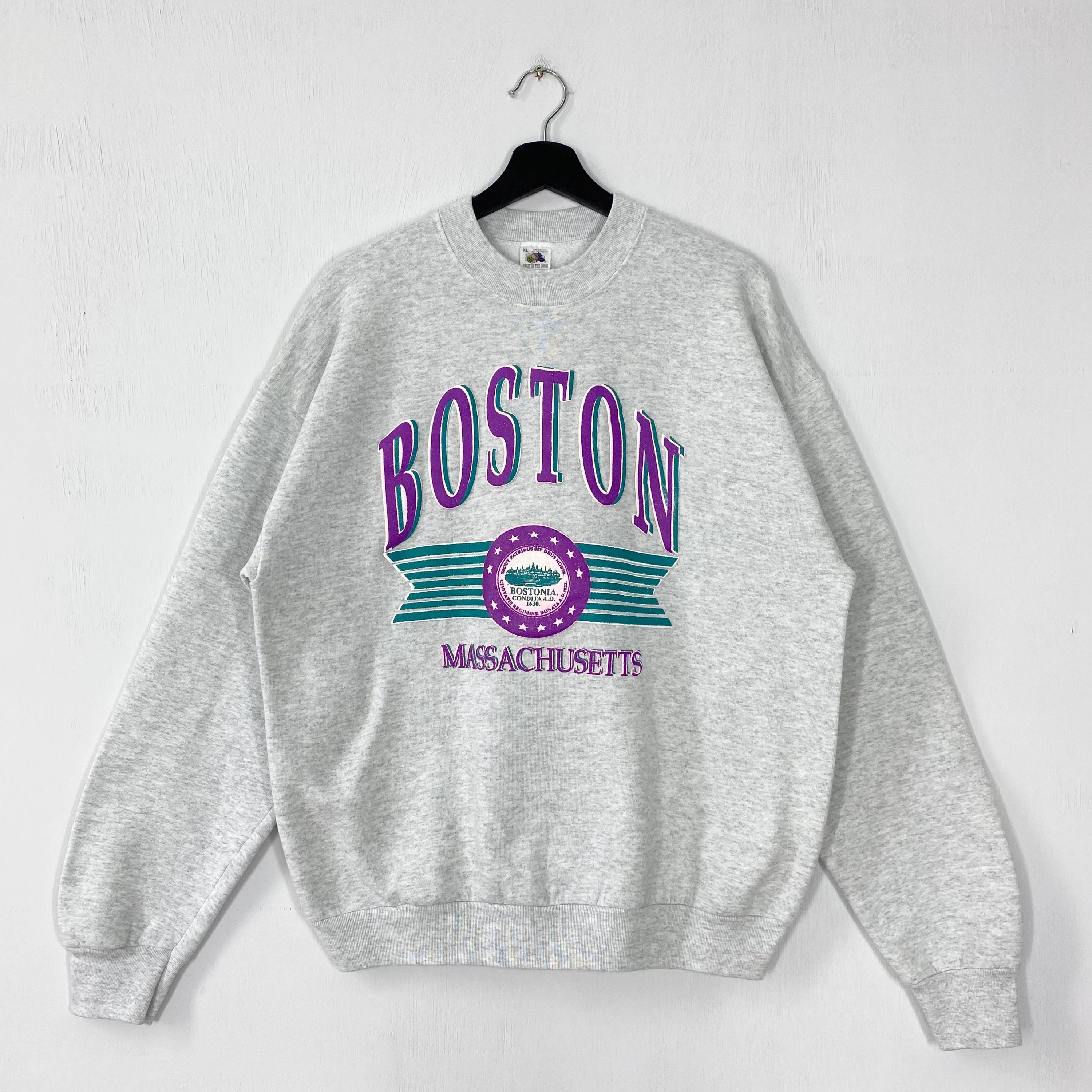 Vintage 90s Boston Sweatshirt Boston City Crewneck Massachusetts Sweater Pullover Boston Massachusetts Print Logo Grey Large Sweatshirt – Easygoing Wear · Top Pick For Any Outfit