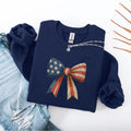 Patriotic Bow Sweatshirt Vintage Flag Crewneck Distressed USA Bow Pullover Cozy Unisex Fleece Gift 5050 Blend Sweatshirt – Feel-Good Design · Perfect For Daily Wear