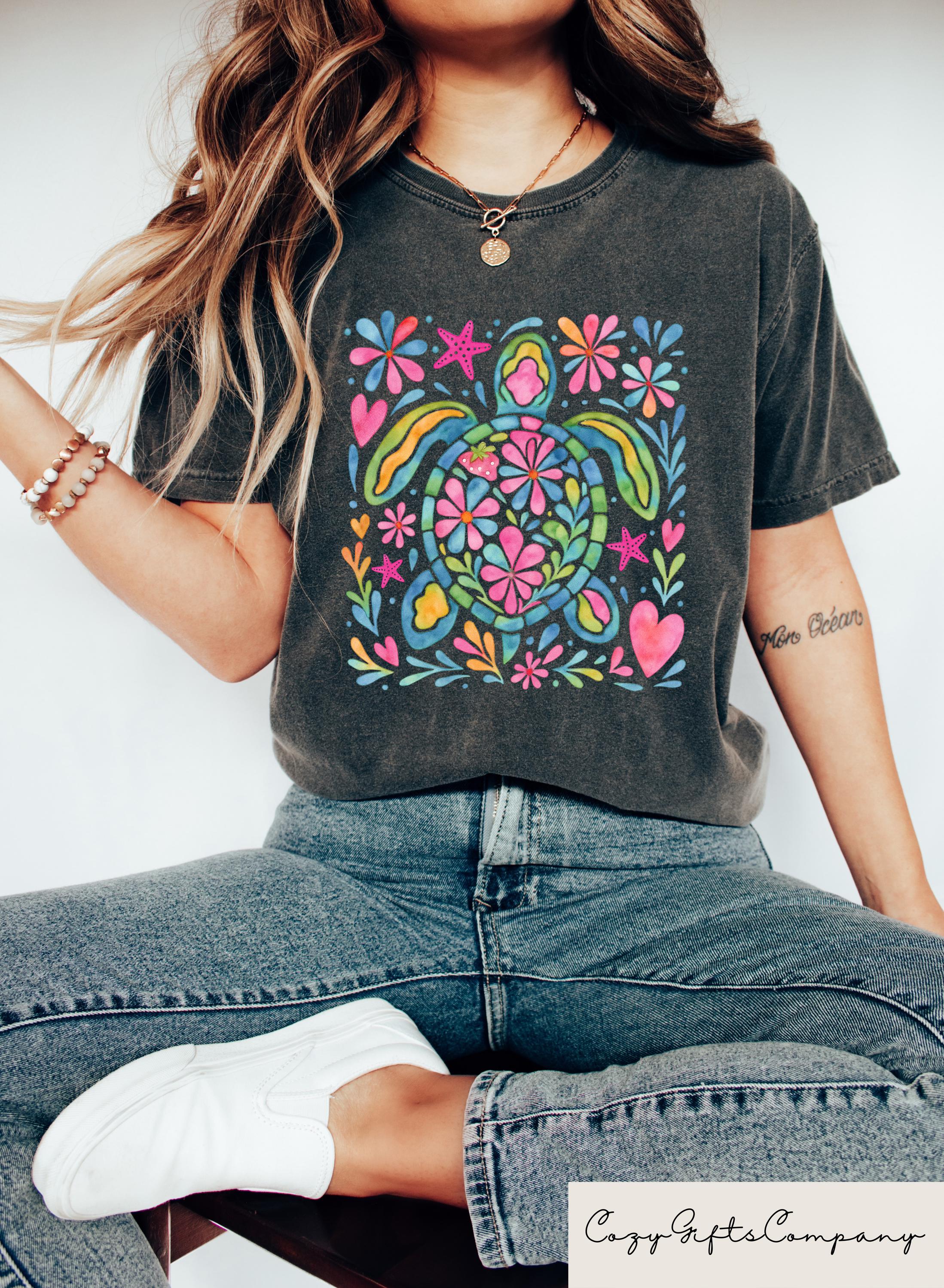 Retro Comfort Turtle Shirt Boho Floral Turtle T shirt Nautical Beach Crewneck Aesthetic Women Gift Summer Beach Tee Cute Turtle Shirt Graphic Tee – Warm & Stylish · Top Pick For Any Outfit