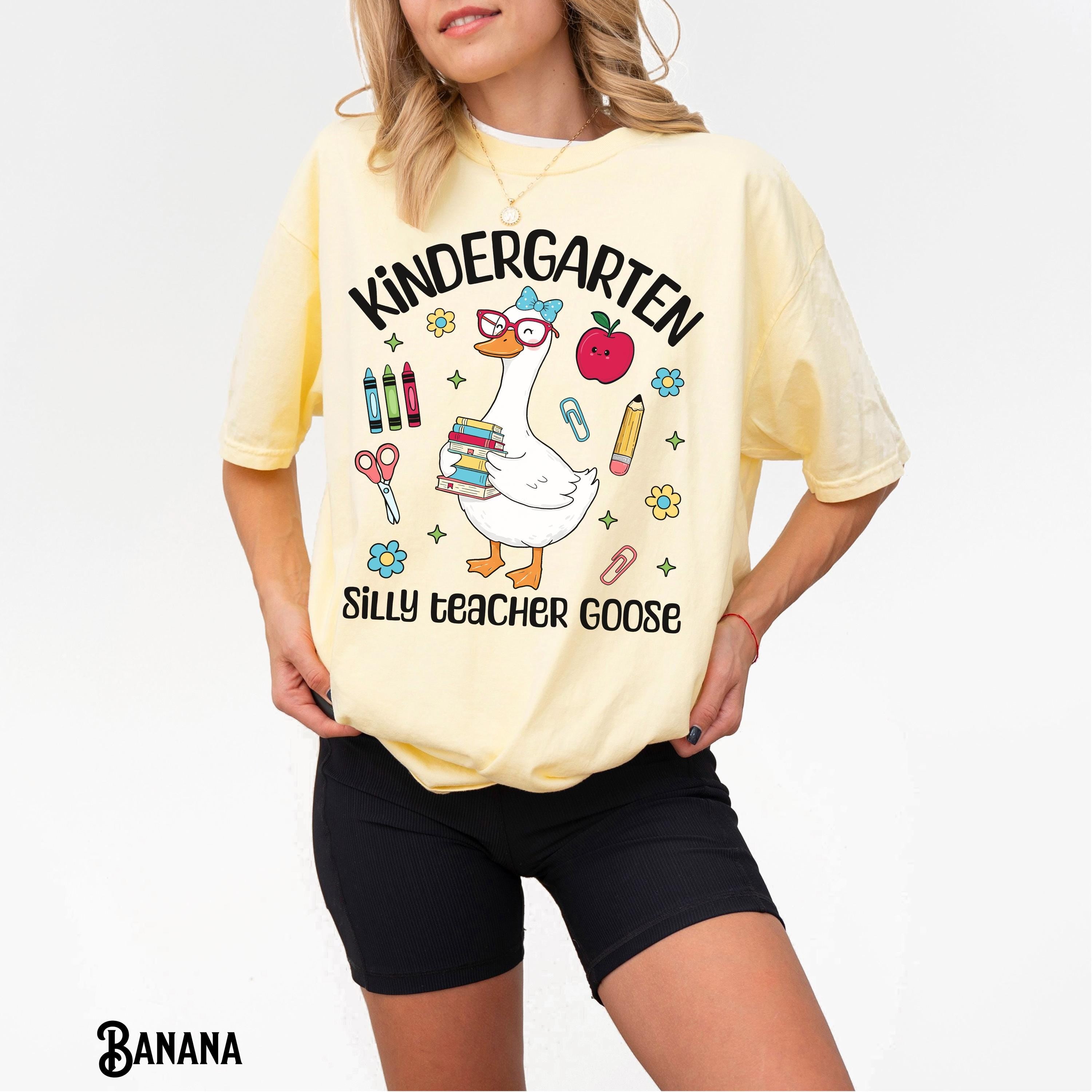 Kindergarten Teacher Shirt Teacher Tee Kindergarten T Shirt Back To School Silly Goose Retro Whimsical Teacher Gift Graphic Tee – Bold Style · Trending Graphic Apparel