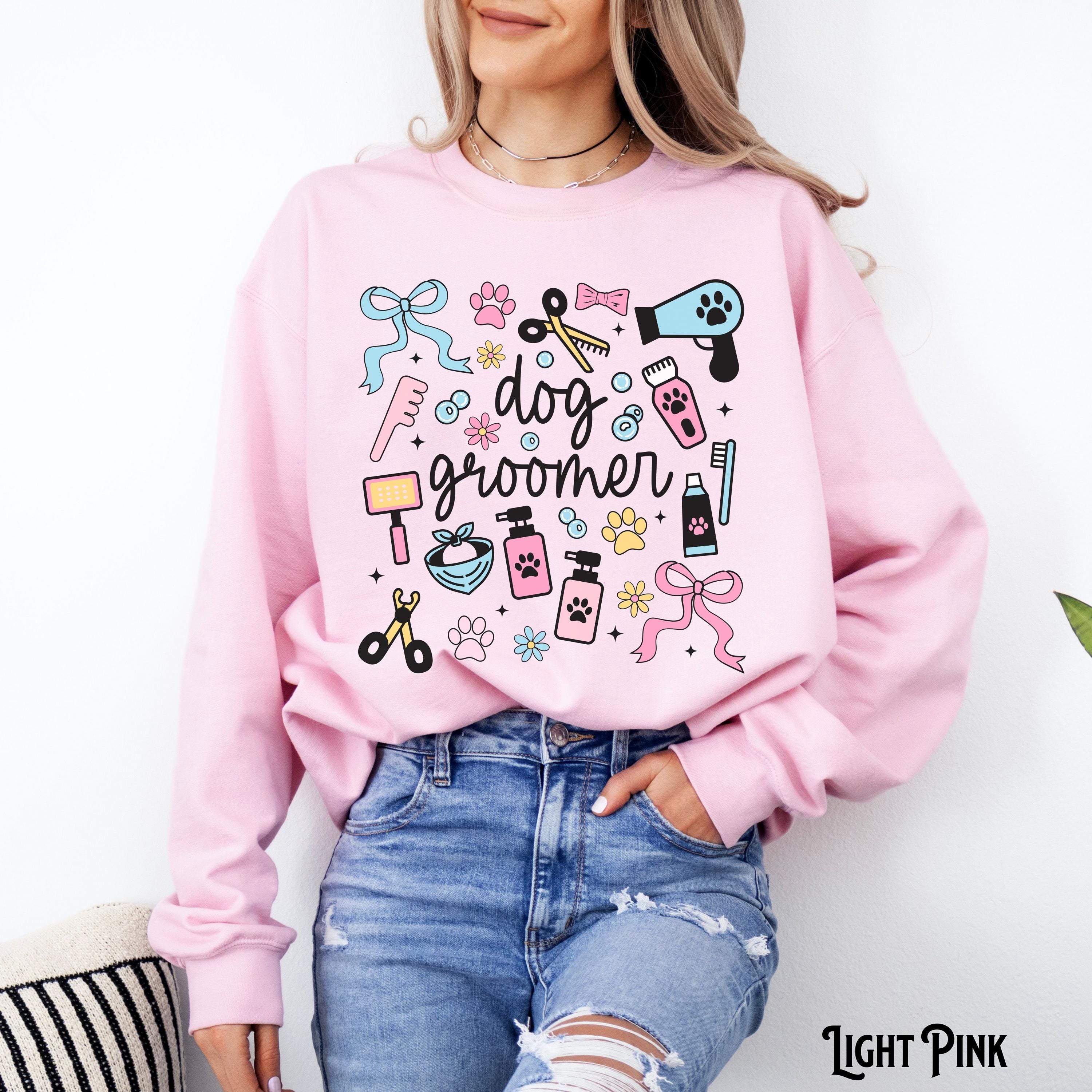 Dog Groomer Sweatshirt Pet Grooming Sweater Dog Lover Whimsical Retro Doodle Coquette Bow Gift for Dog Groomer Sweatshirt – Bold Style · Must-Have Style