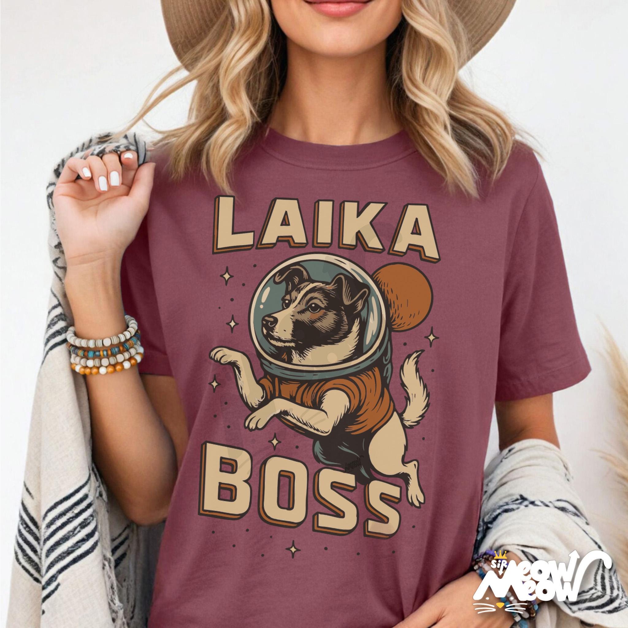Laika Boss T Shirt Space Dog Graphic Tee Funny Retro Cosmonaut Shirt Space Dog Shirt Graphic Tee – Cozy Vibes · Top Pick For Any Outfit