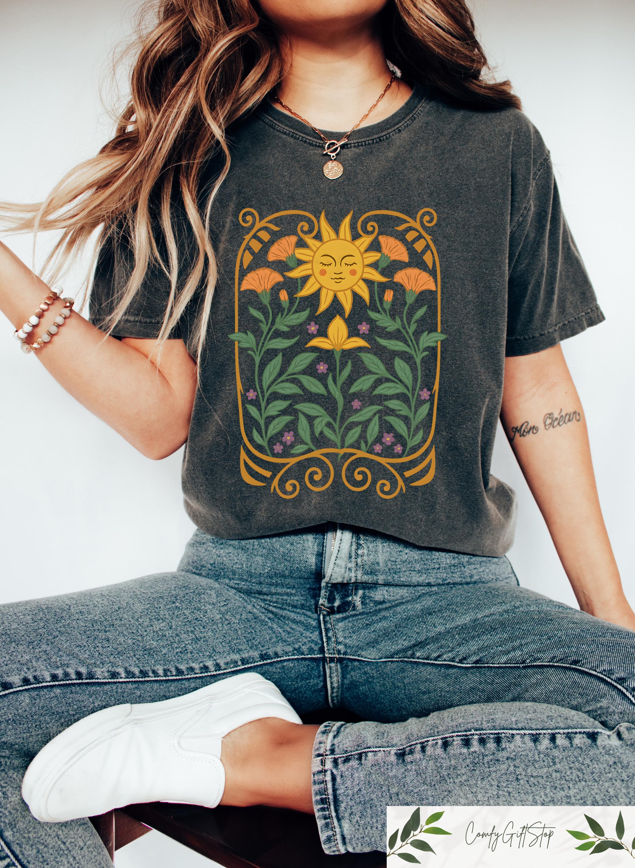 Retro Comfort Wildflowers T shirt Boho Floral Women Shirt Inspirational Mom Sweatshirt Mystical Girl Gift Art Nouveau Crewneck Sweatshirt – Easygoing Wear · High-Quality Print