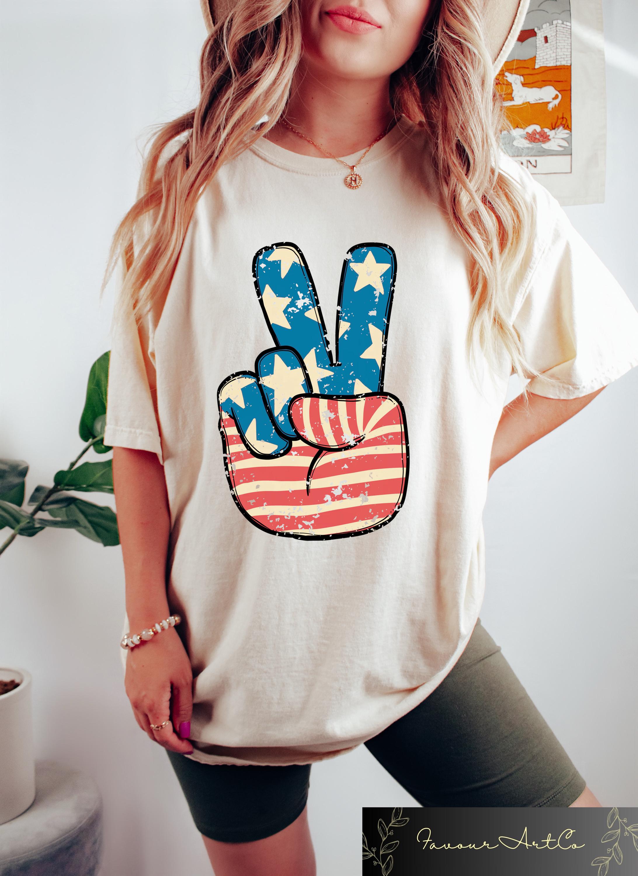 Retro Comfort America Peace T shirt American Women Shirt 4th Of July Tee Patriotic Mom Gift USA Flag Peace Shirt Freedom Tee Graphic Tee – Easygoing Wear · Top Pick For Any Outfit