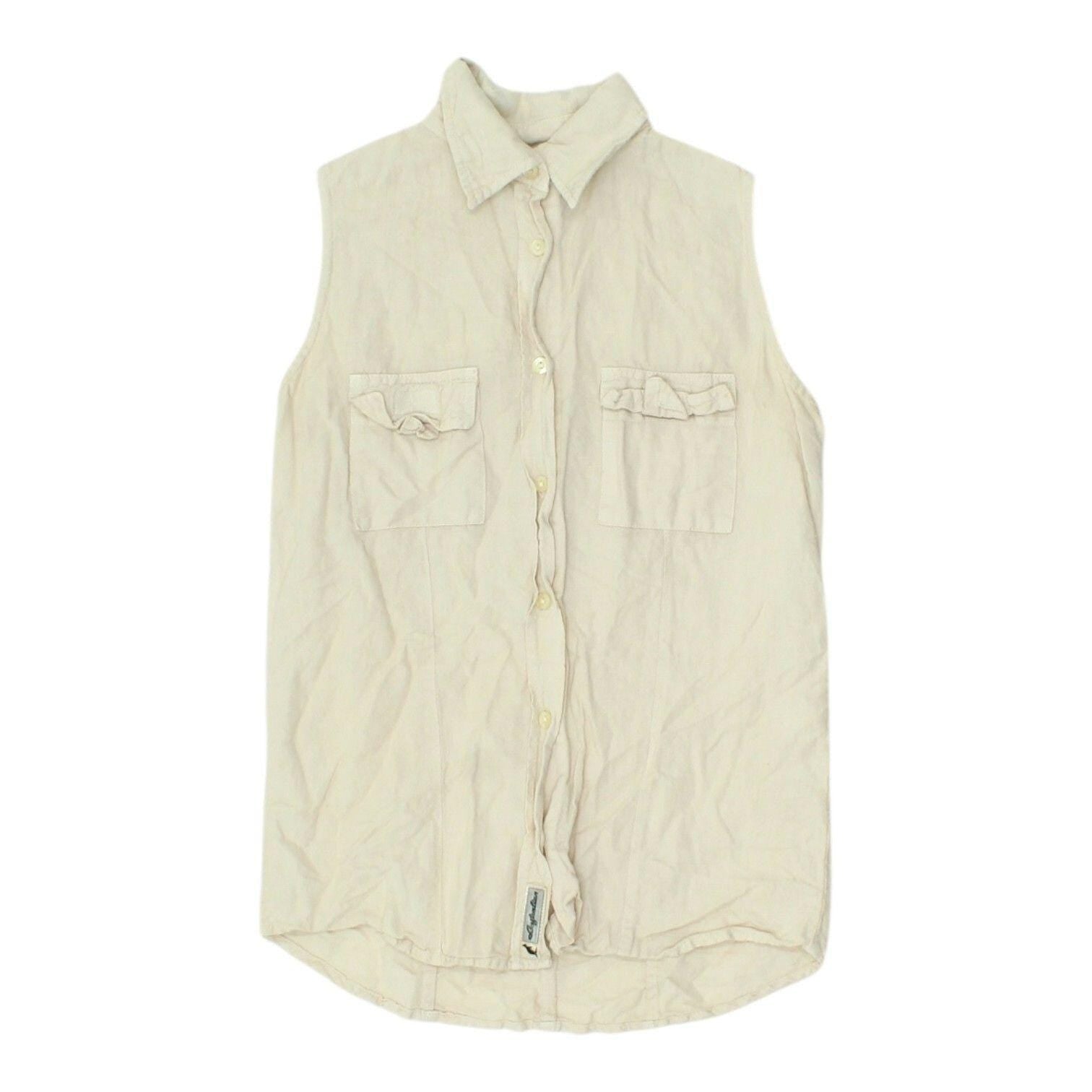 Australian Womens Sleeveless Shirt Vintage Button Up Beige Summer Top Casual Graphic Tee – Aesthetic Look · Perfect For Daily Wear