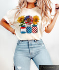 Retro Comfort America Sunflower Shirt USA Flag T shirt Women39s 4th Of July Gift Red White And Blue Tee Sunflower American Mom Shirt Graphic Tee – Soft Feel · Perfect For Daily Wear