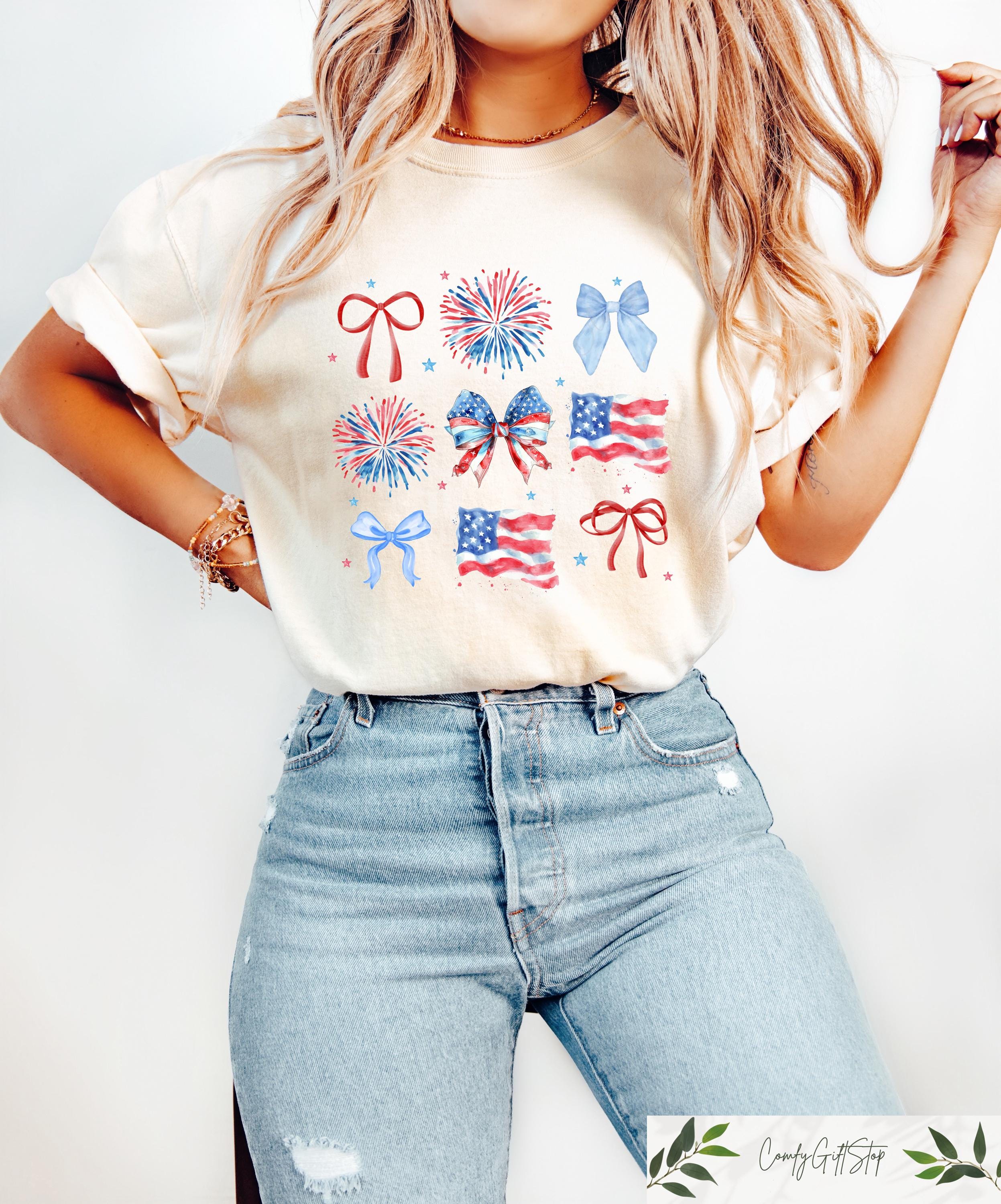 Coquette 4th Of July Shirt Coquette Bow Fourth Of July T shirt Patriotic Women Gift Coquette American Flag Tee Freedom Crewneck Graphic Tee – Fan Favorite · Trending Graphic Apparel