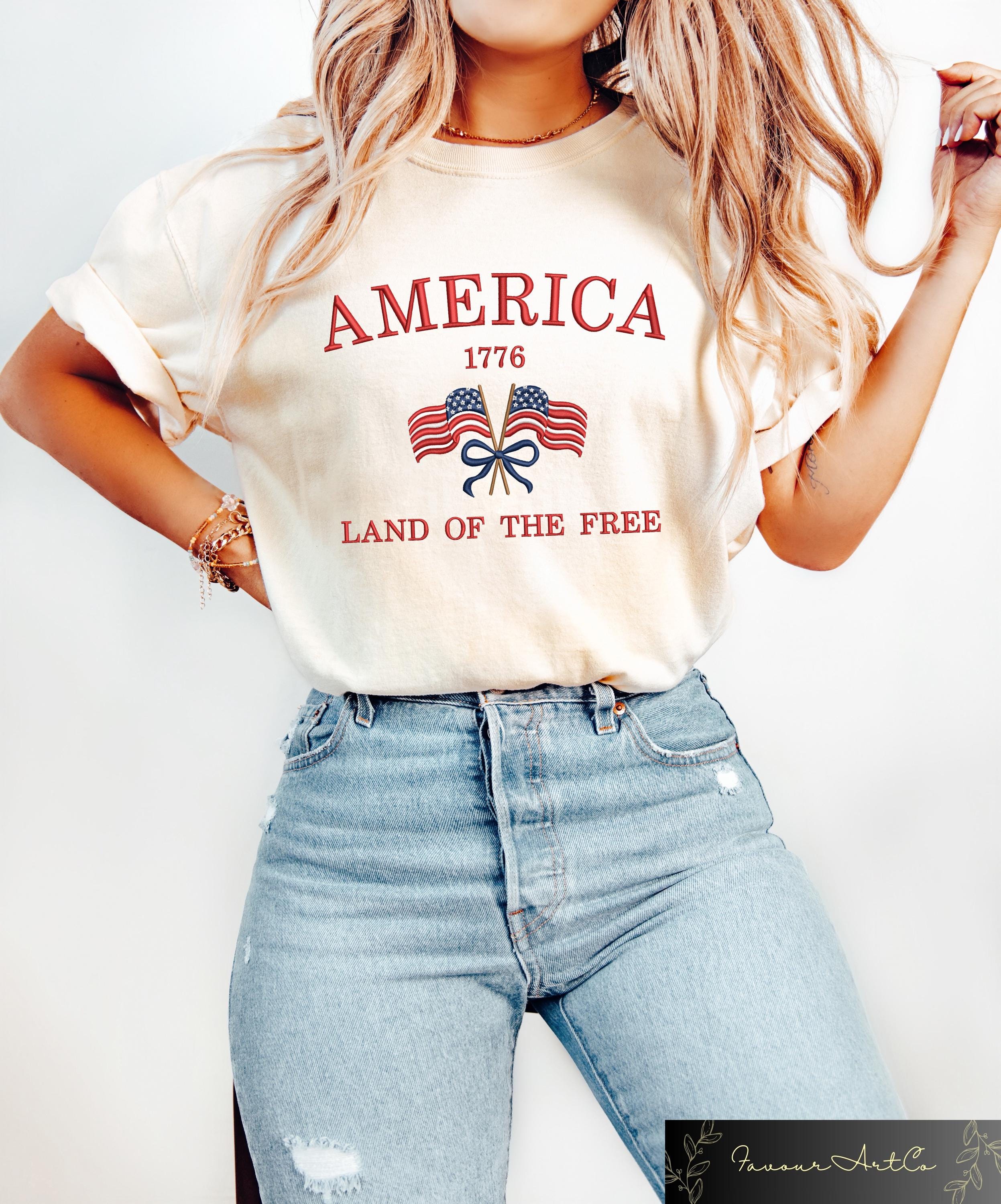 Retro Comfort 4th Of July T shirt America Flag Shirt 1776 Land Of The Free Tee Women39s Independence Day Gift Red White And Blue Shirt Graphic Tee – Fan Favorite · Perfect For Daily Wear