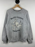Vintage 80s Jerzees Russell Athletic Worlds Greatest Fisherman Grey Crewneck L Graphic Tee – Easygoing Wear · High-Quality Print