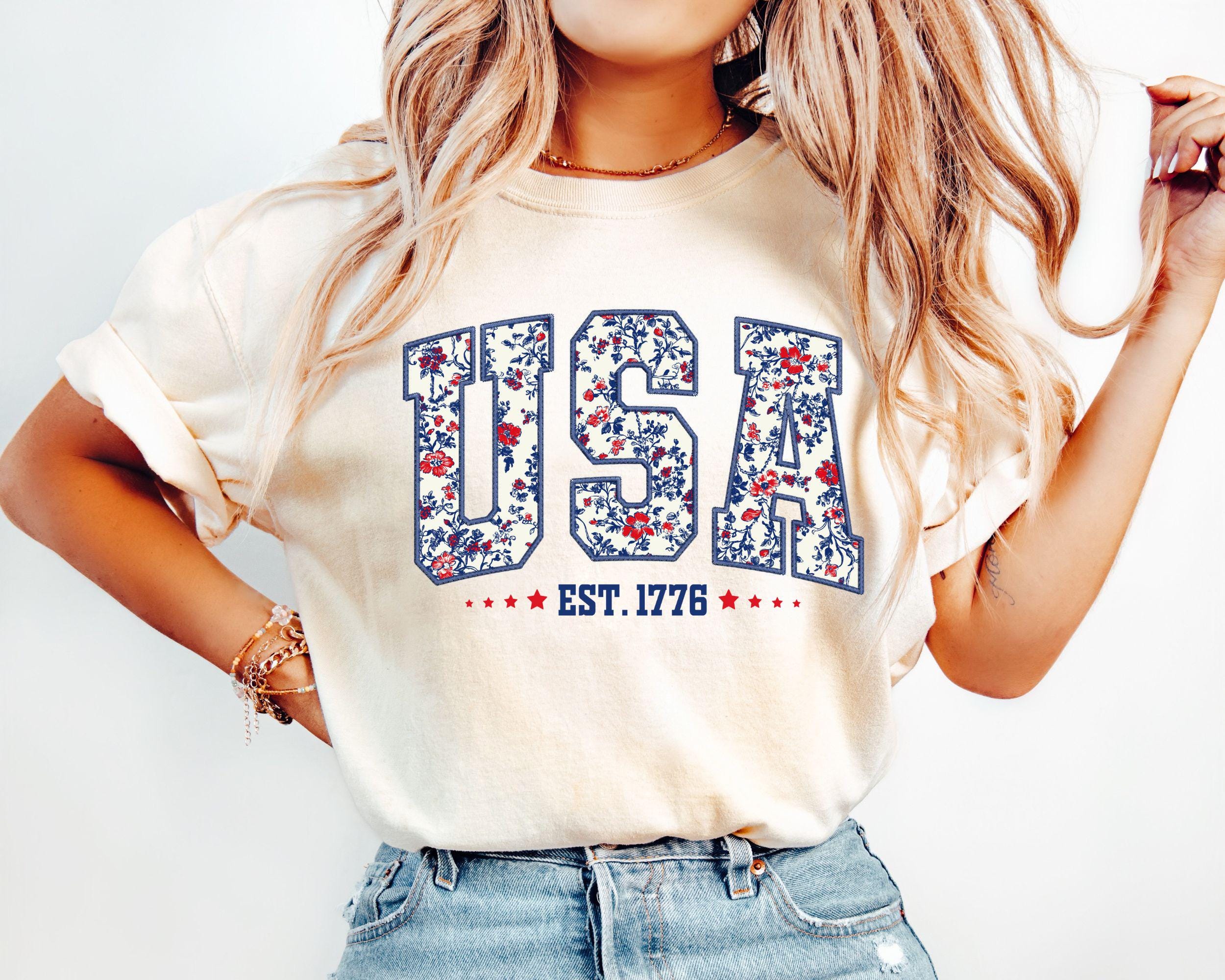 Floral USA Shirt American Girl Shirt USA Est 1776 Shirt Girly 4th of July Shirt Patriotic Women Shirt Flower USA Shirt Boho Usa Shirt Graphic Tee – Easygoing Wear · Top Pick For Any Outfit