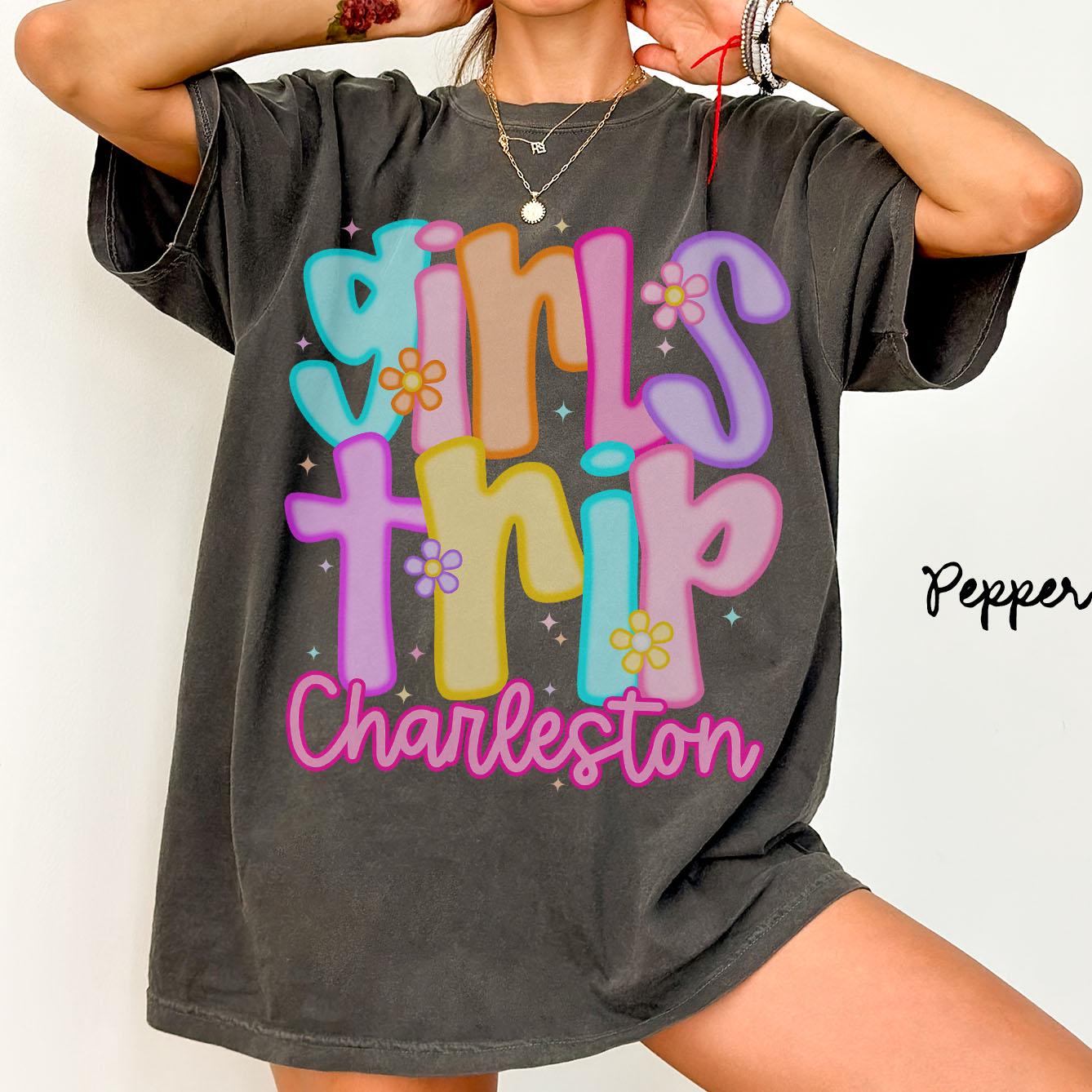 Comfort Colors Girls Trip Shirts Charleston North Carolina Matching TShirts Vacation Gifts Group Tees Girls Night Out Girls Weekend Graphic Tee – Warm & Stylish · Must-Have Style