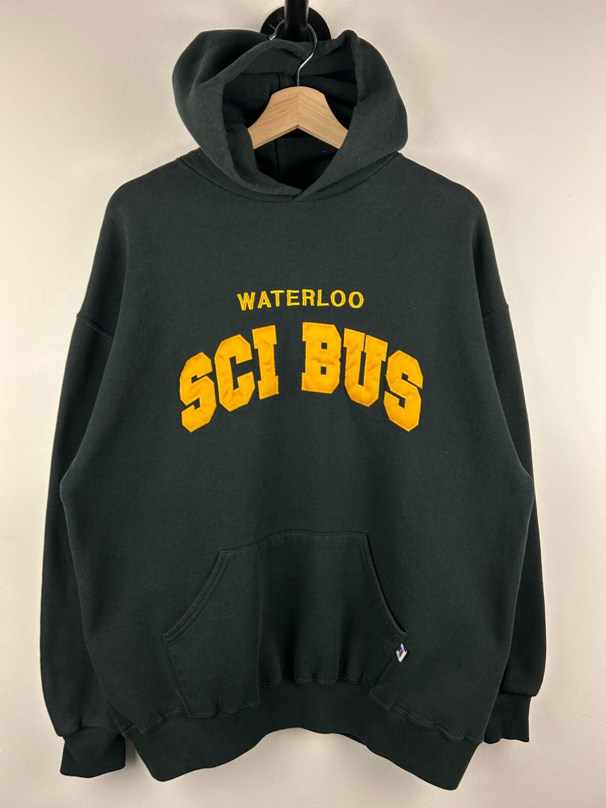 Vintage 90s Russell Athletic University Of Waterloo Sci Bus Black Hoodie Size XL Hoodie – Aesthetic Look · Trending Graphic Apparel