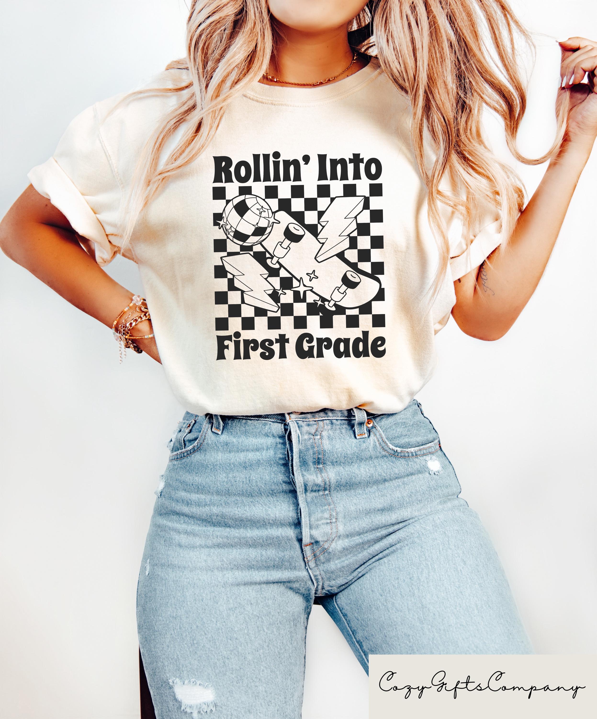 Rolling Into First Grade T shirt Funny School Shirt 1st Day Of School Sweatshirt Cute Skateboard Student Gift Back To School Tee Sweatshirt – Aesthetic Look · Must-Have Style