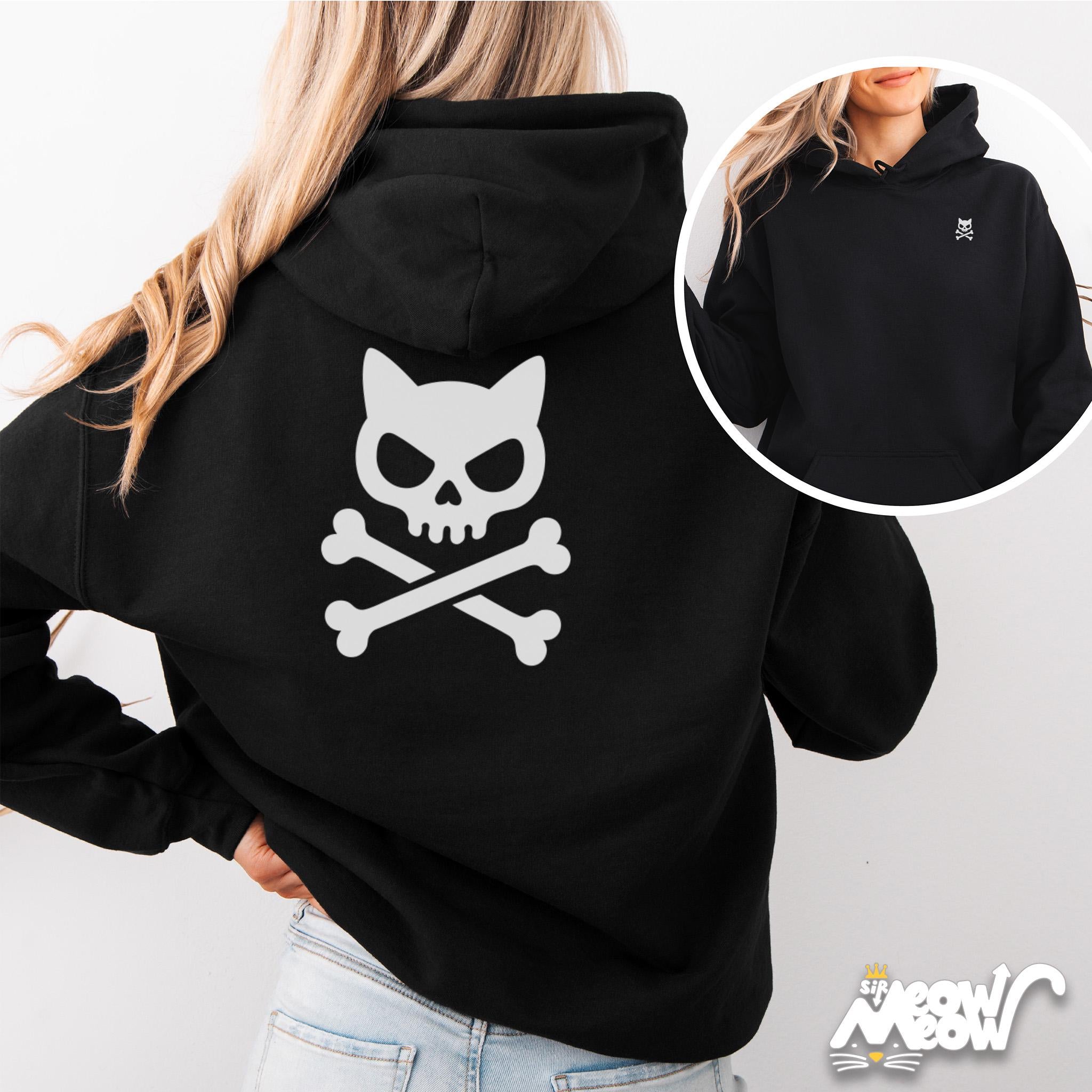 Cat Skull Crossbones Hoodie Gothic Kitty Pullover Alt Punk Aesthetic Minimal Skeleton Graphic Hoodie – Cozy Vibes · Top Pick For Any Outfit