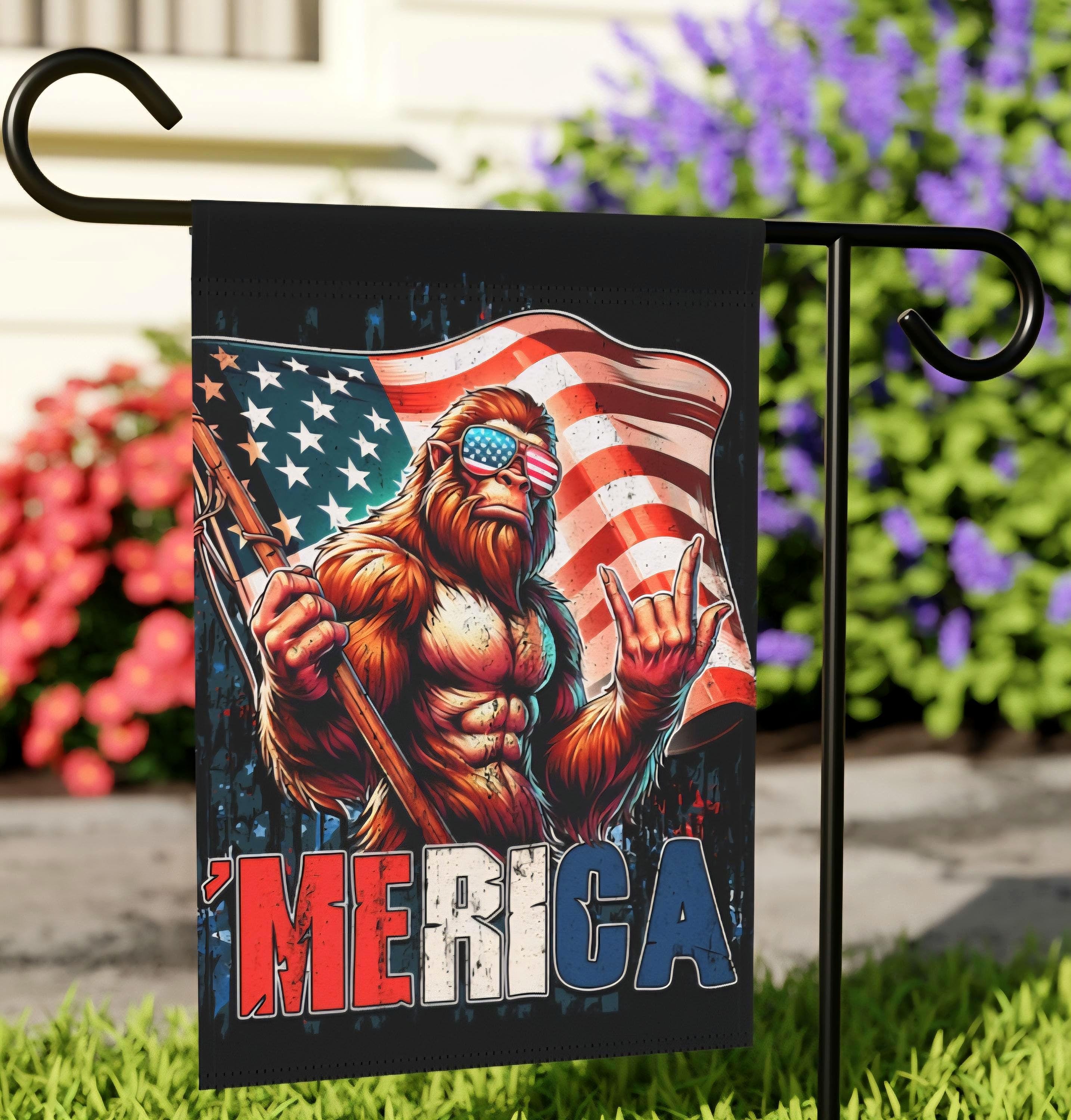 Bigfoot Patriotic Garden Flag Independance Day Garden Banner Celebration Flag Novelty Yard Art Fourth of July Decor Housewarming Gift Graphic Tee – Easygoing Wear · Trending Graphic Apparel