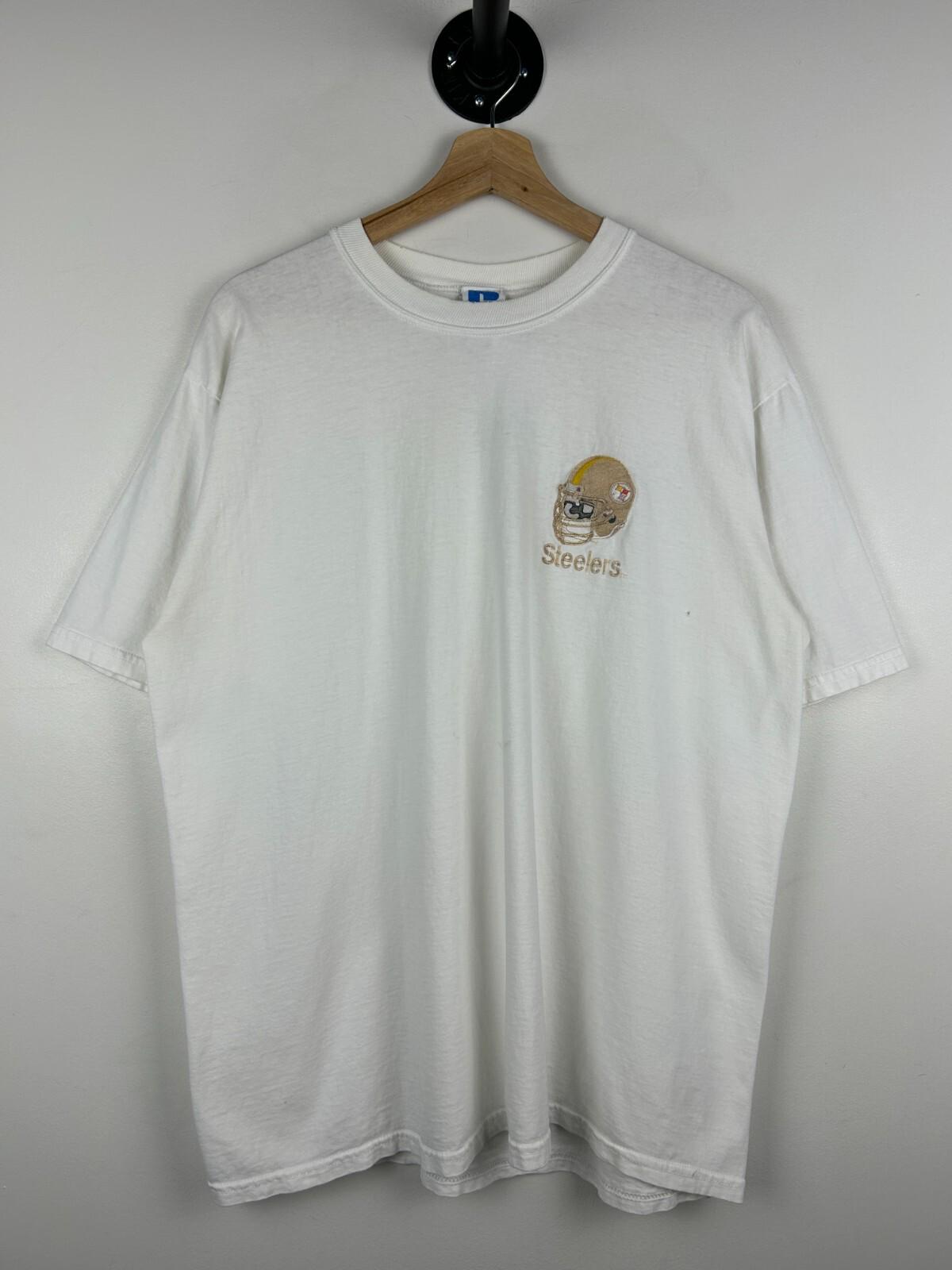 Vintage 90s NFL Russell Athletic Pittsburgh Steelers Embroidered White Tee L Graphic Tee – Easygoing Wear · High-Quality Print