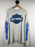 Vintage 80s Harley Davidson Blue Flames Ohio Grey Long Sleeve Size XL Graphic Tee – Soft Feel · High-Quality Print